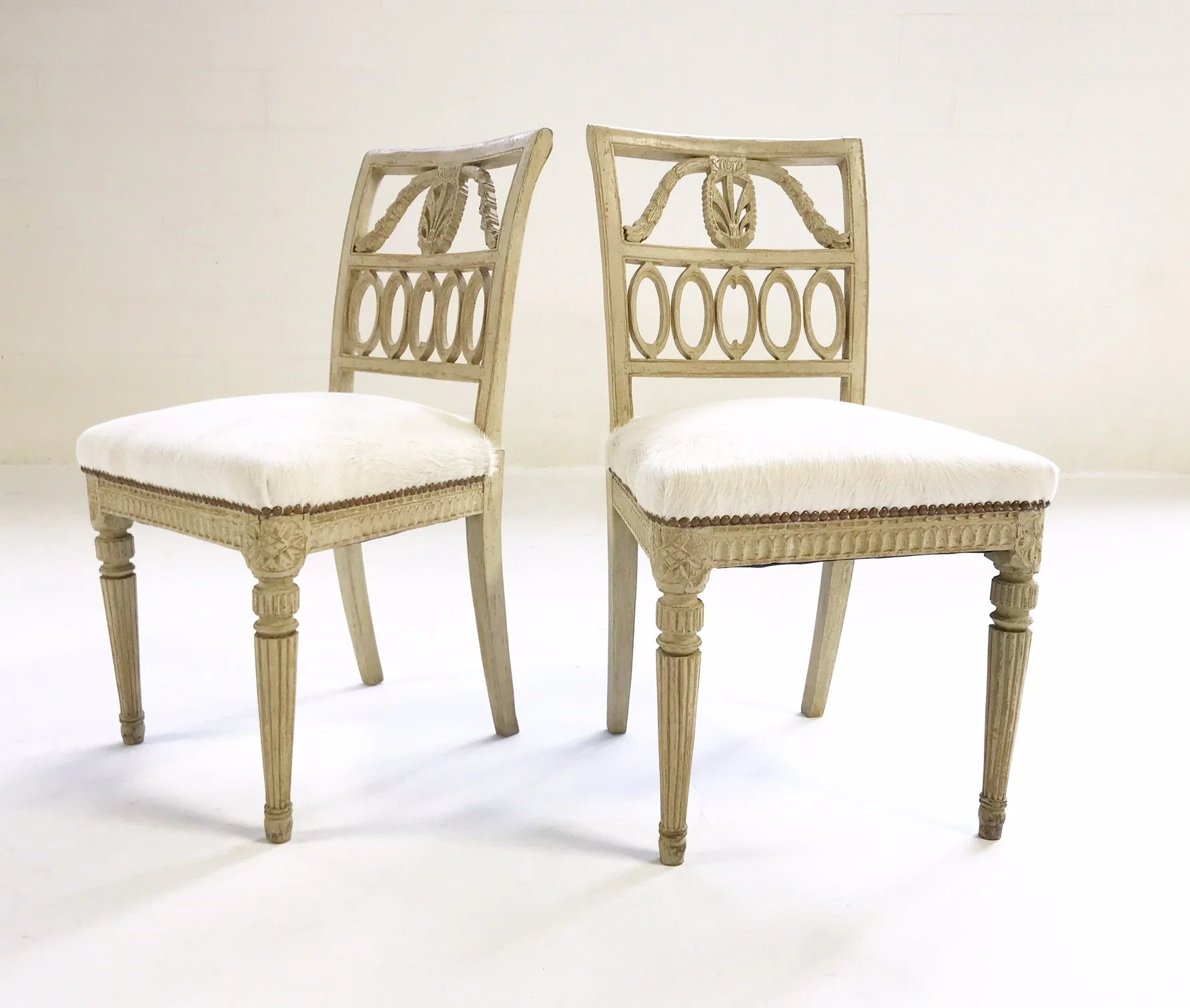 Antique Swedish Chairs in Brazilian Cowhide, Pair - Image 4