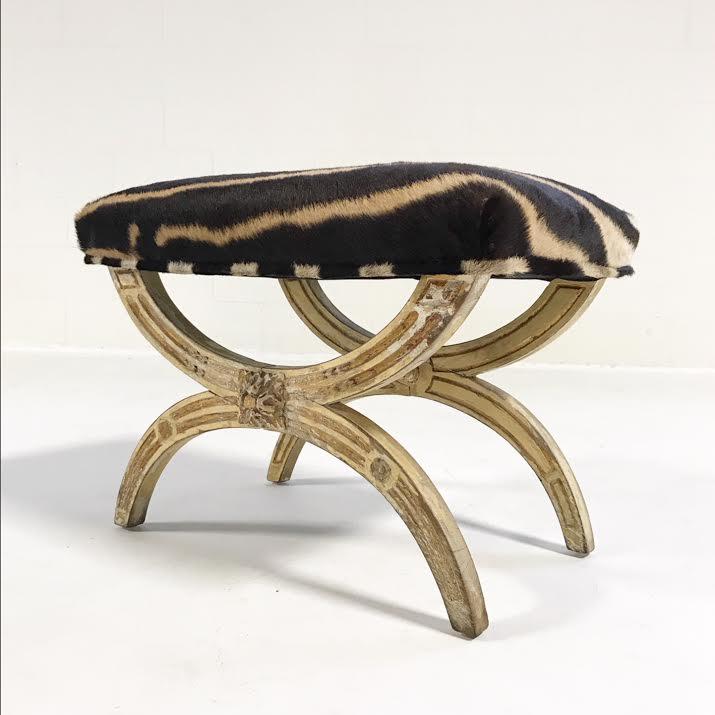 Antique Italian Regency Bench in Zebra Hide