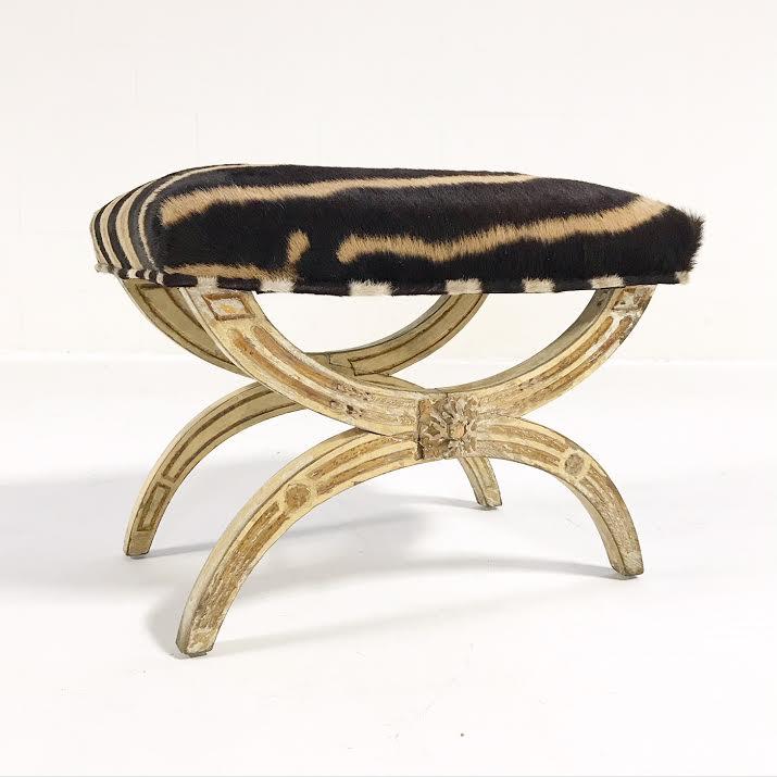 Antique Italian Regency Bench in Zebra Hide - Image 3