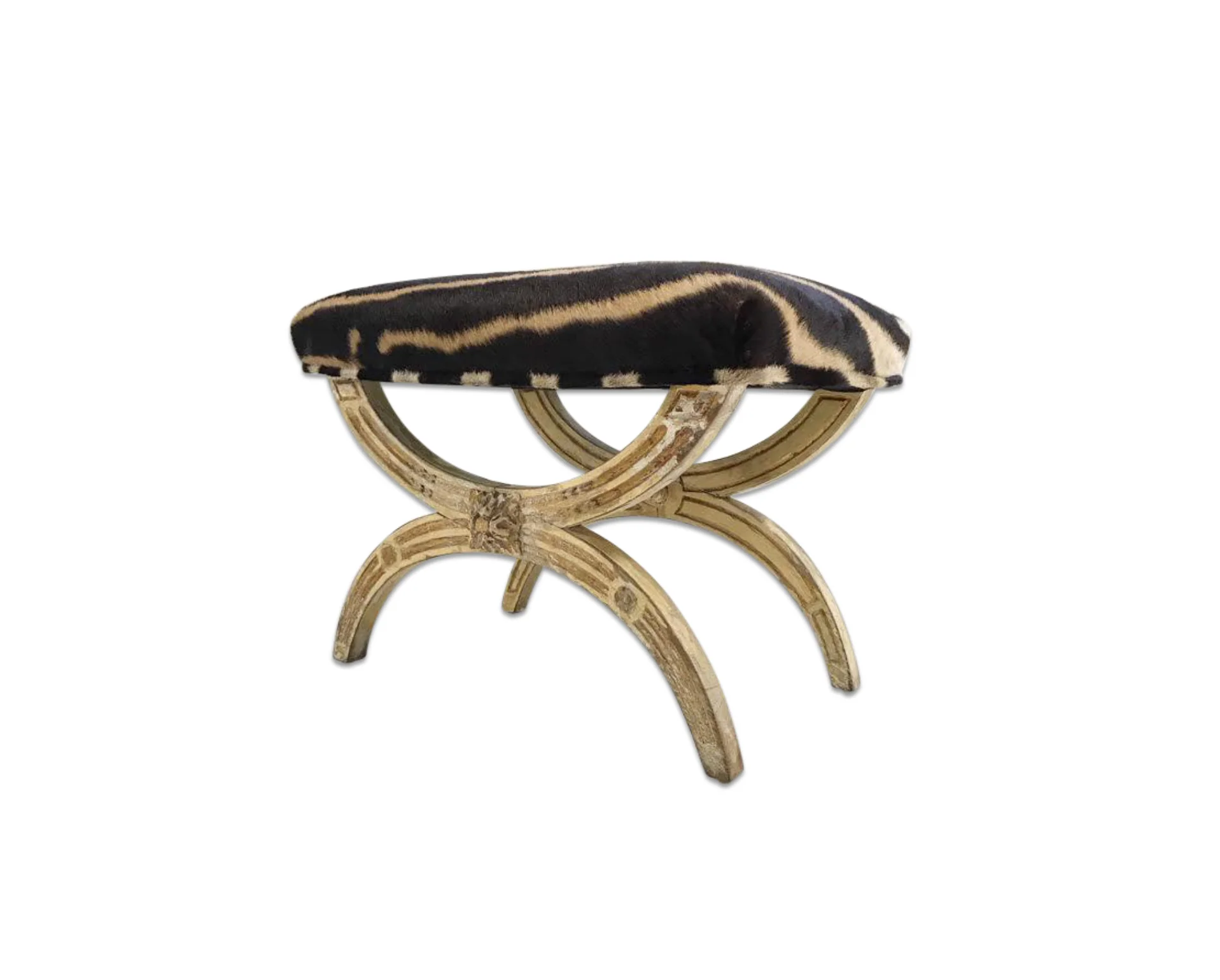 Antique Italian Regency Bench in Zebra Hide - Image 8
