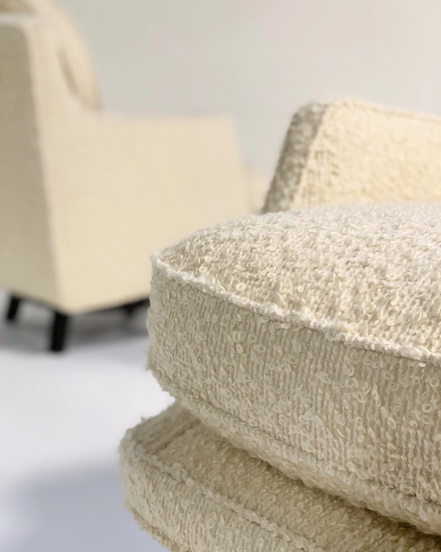 Model 5609 Swivel Lounge Chairs in Schumacher Boucle, Pair - Image 6
