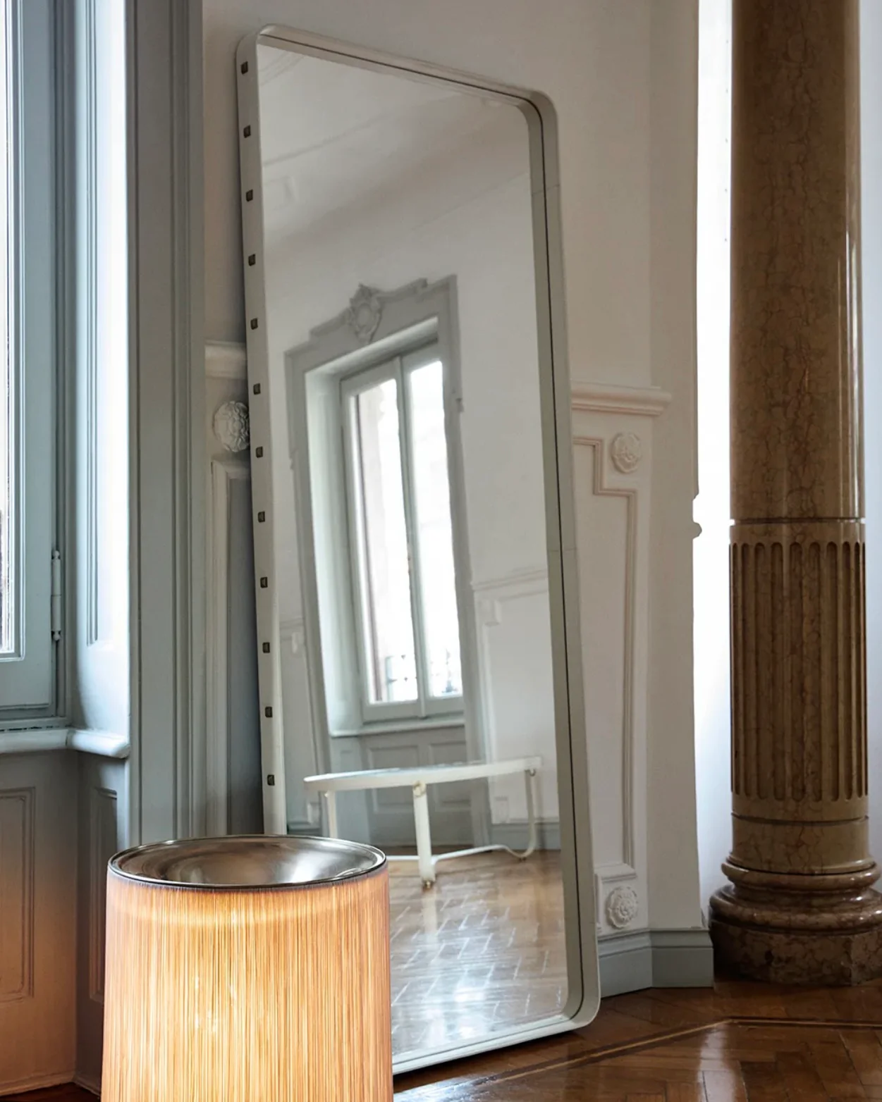 Adnet Wall Mirror, Rectangle | Cream Leather - Image 4