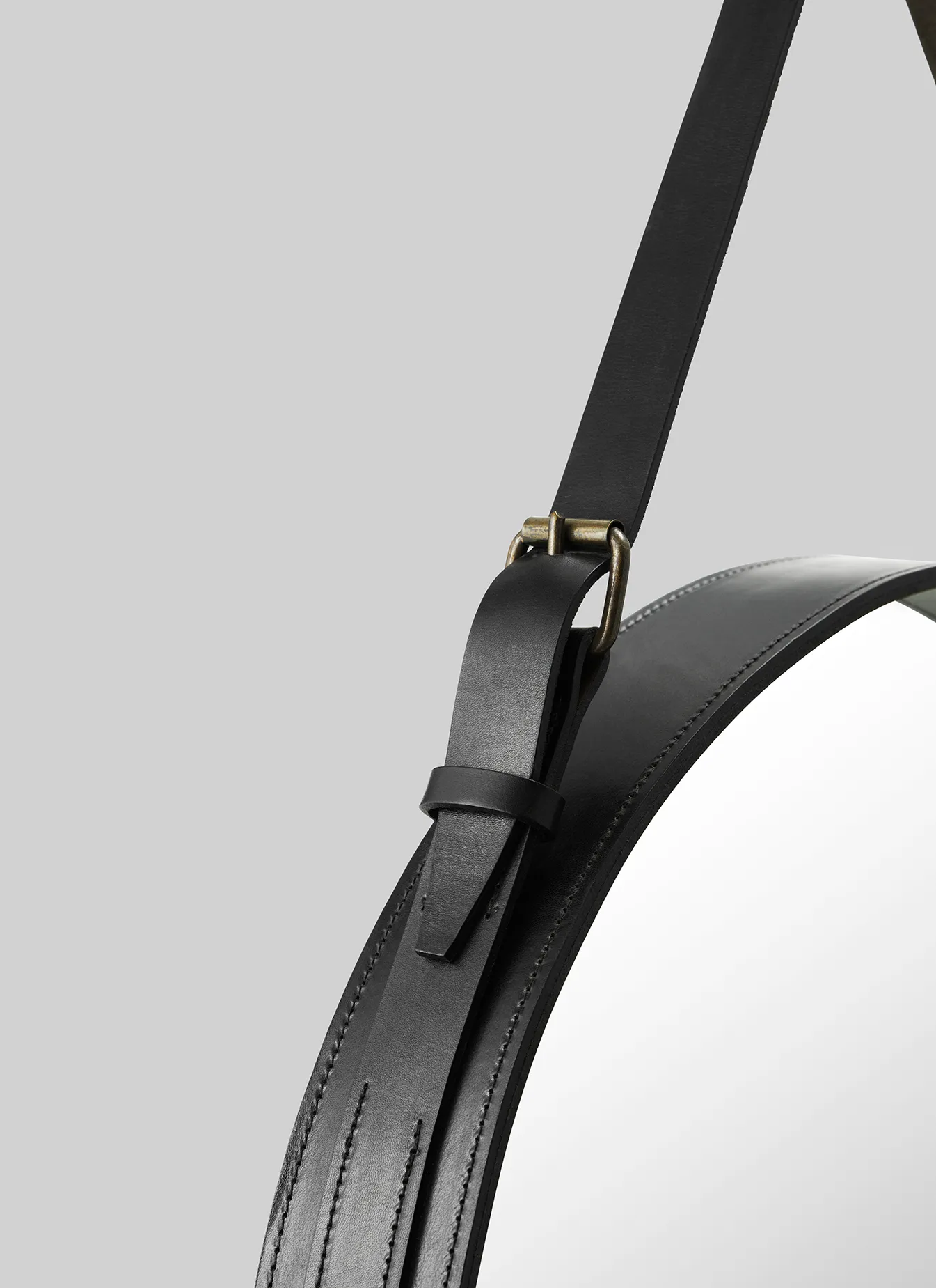 Adnet Wall Mirror, Circle | Black Leather - Image 8