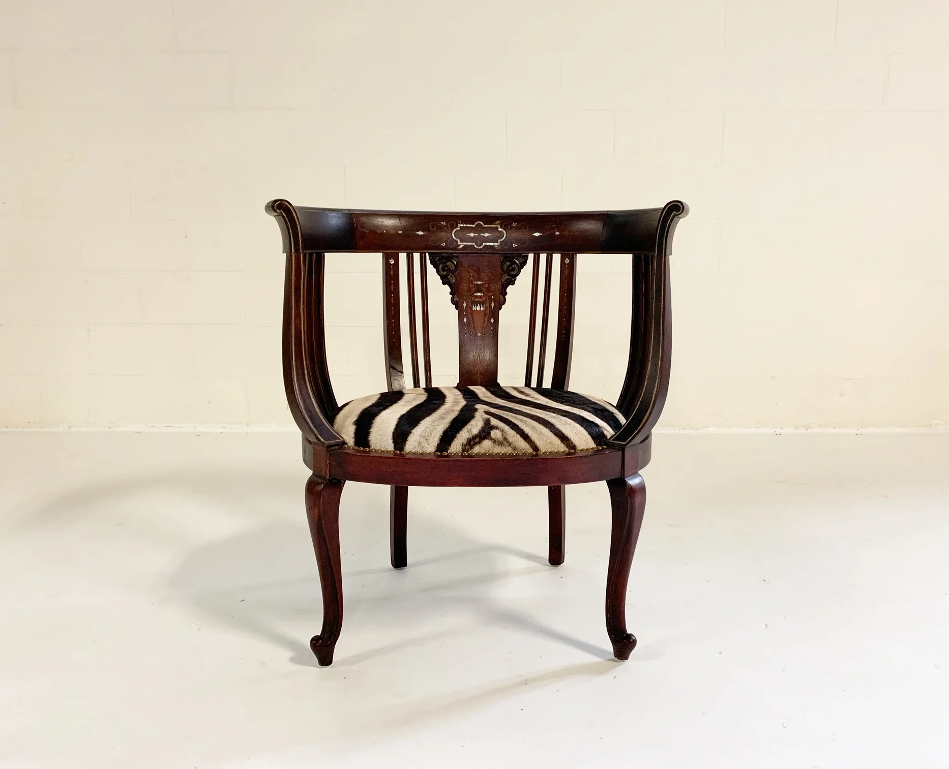 Antique Inlay Armchair in Zebra Hide