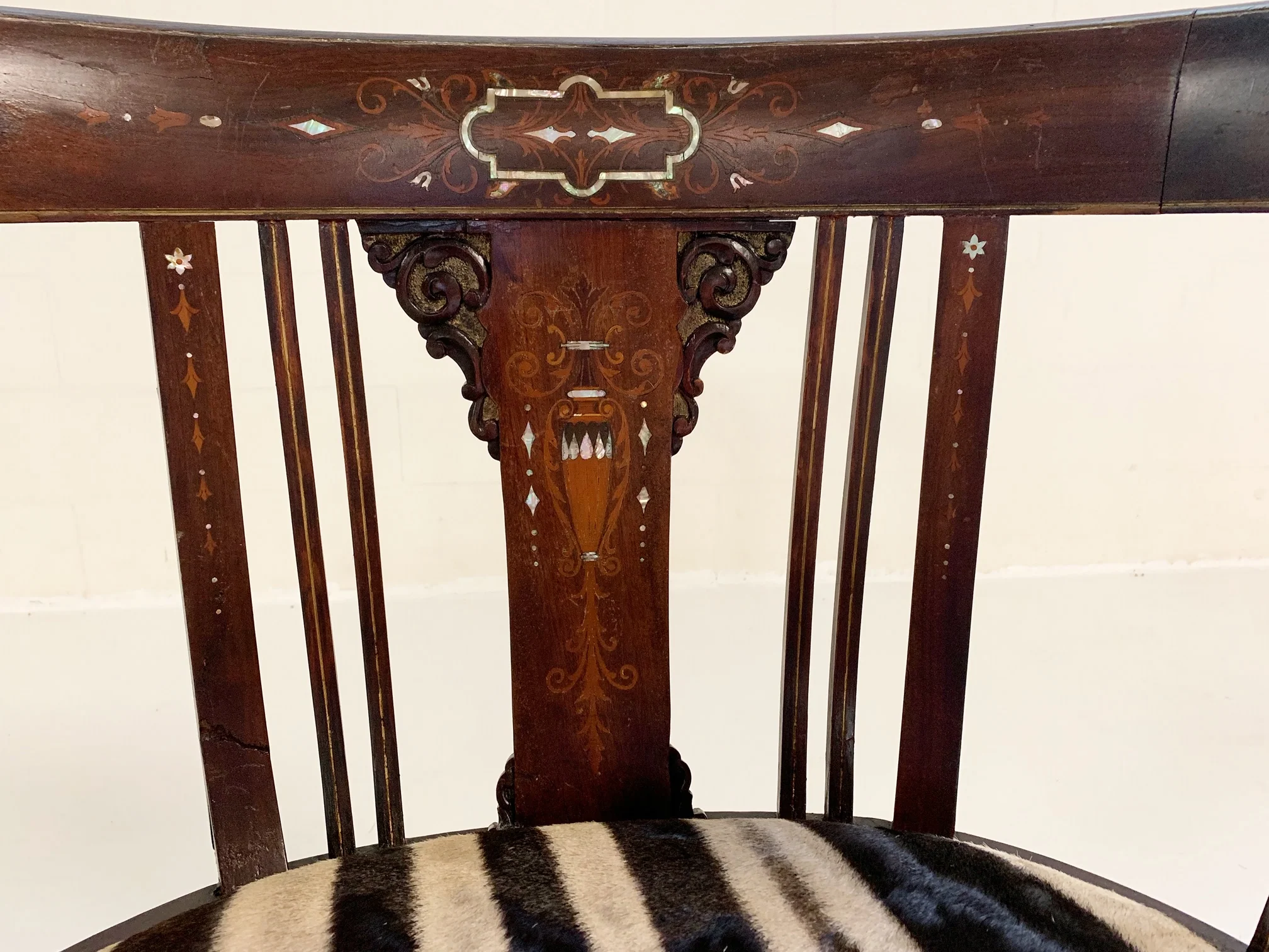 Antique Inlay Armchair in Zebra Hide - Image 3