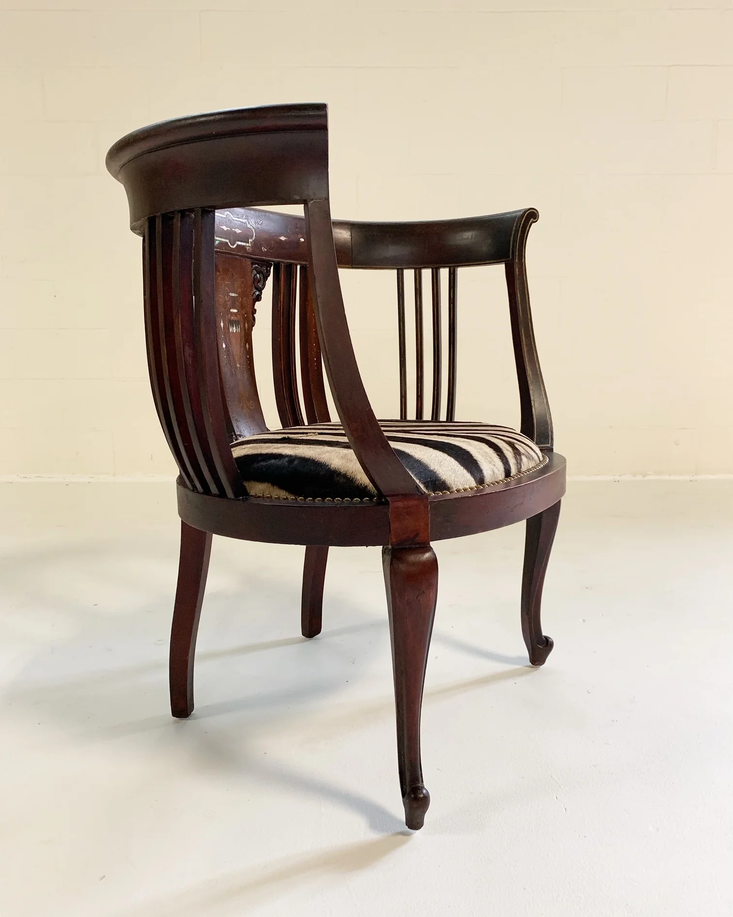 Antique Inlay Armchair in Zebra Hide - Image 4