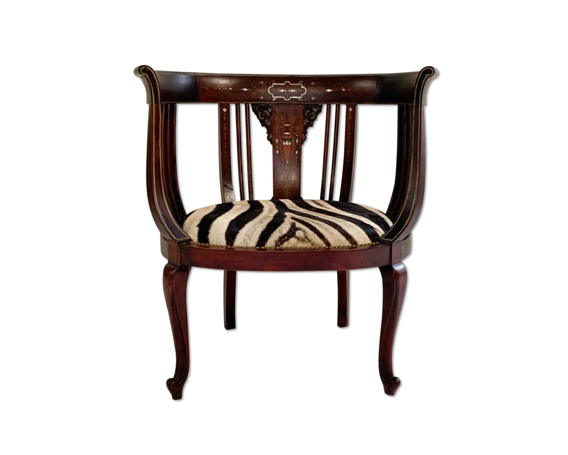 Antique Inlay Armchair in Zebra Hide - Image 6