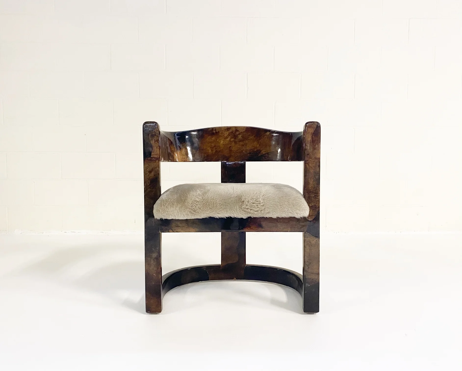 Lacquered Goatskin Armchair in Shearling