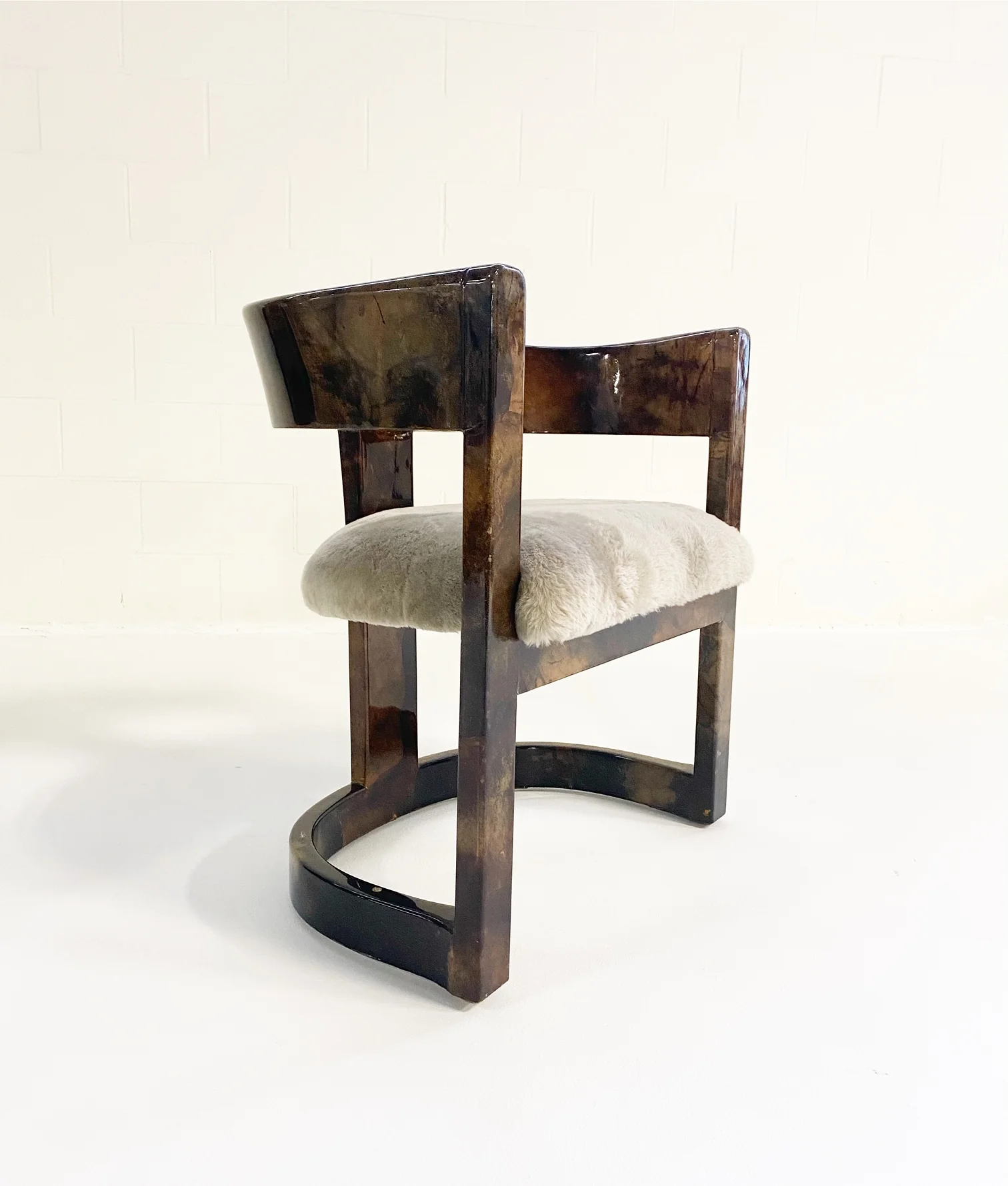 Lacquered Goatskin Armchair in Shearling - Image 2
