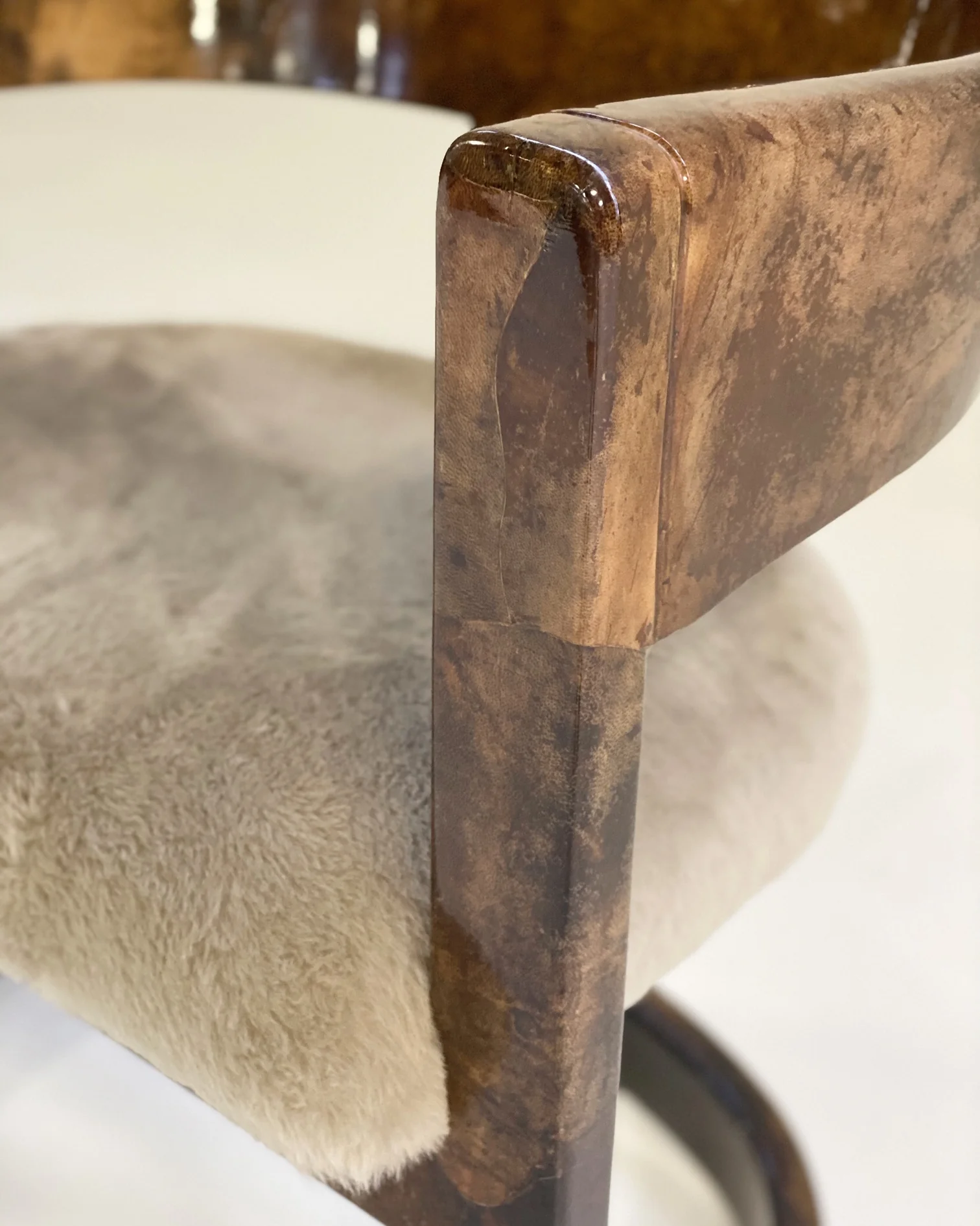 Lacquered Goatskin Armchair in Shearling - Image 3