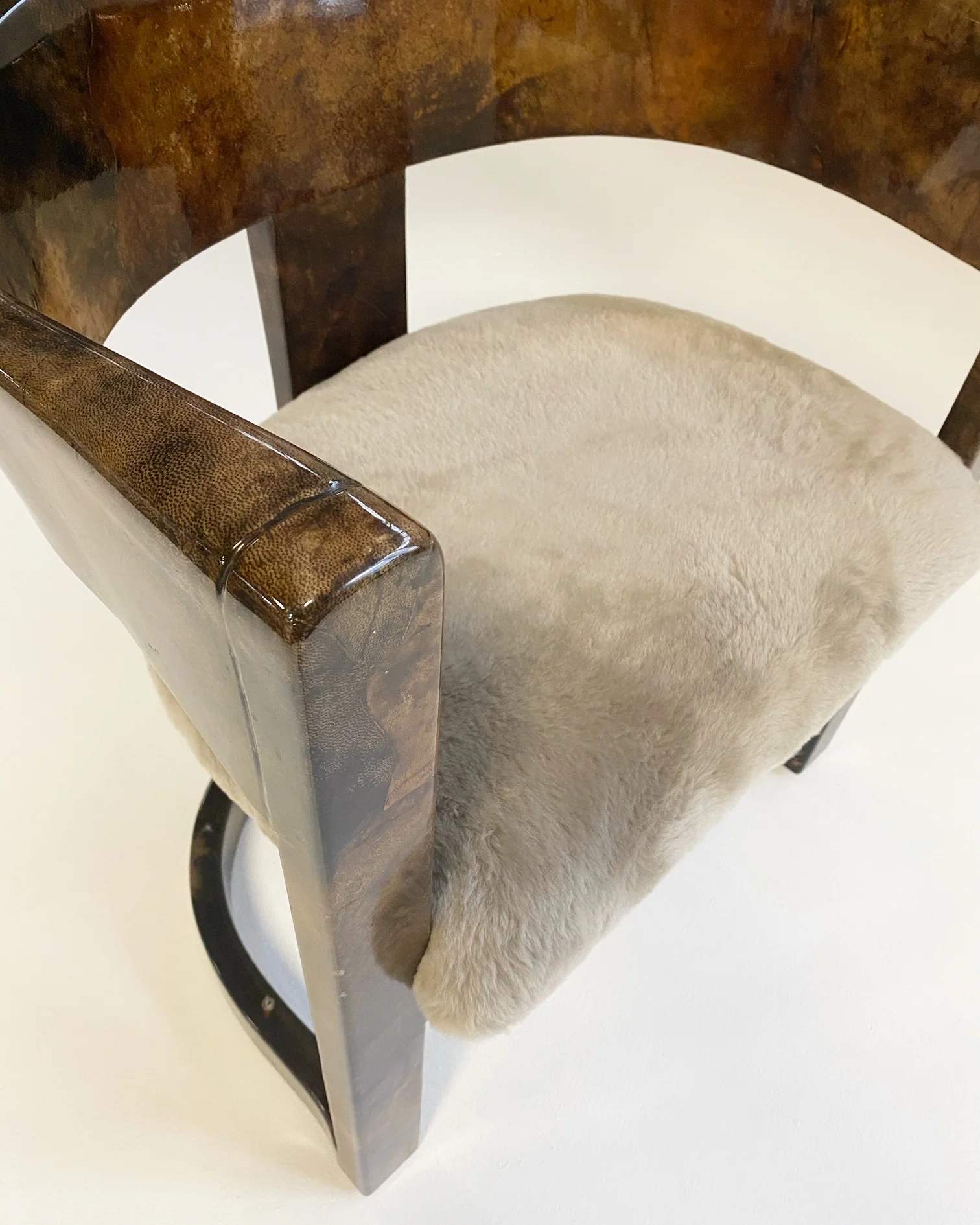 Lacquered Goatskin Armchair in Shearling - Image 4