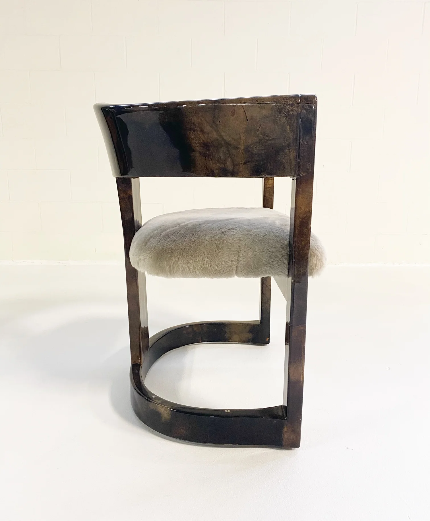 Lacquered Goatskin Armchair in Shearling - Image 5