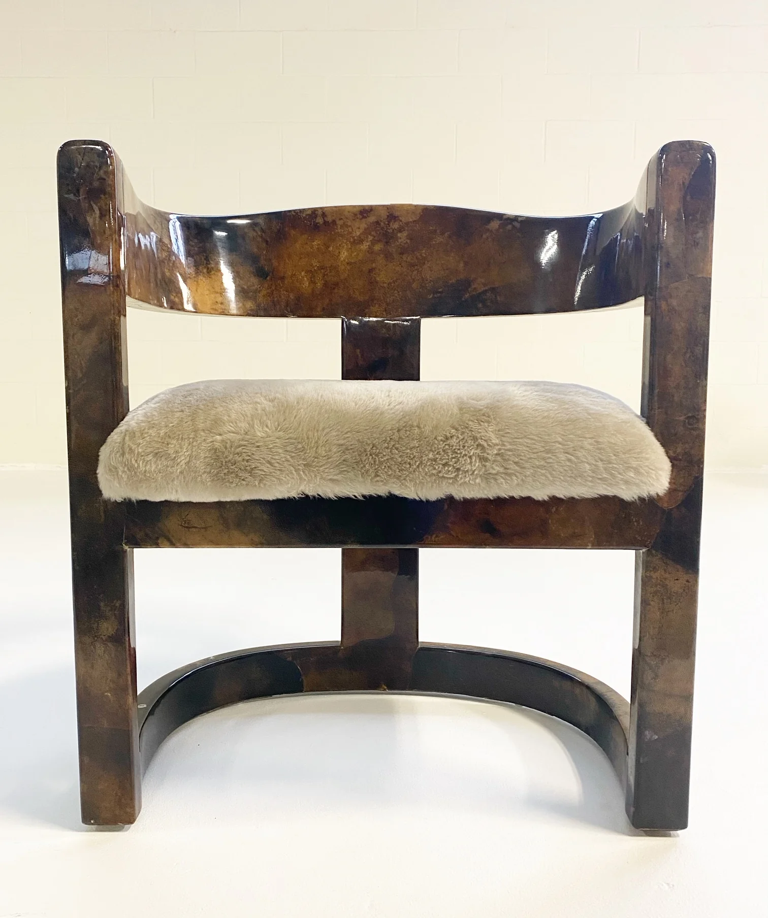 Lacquered Goatskin Armchair in Shearling - Image 6