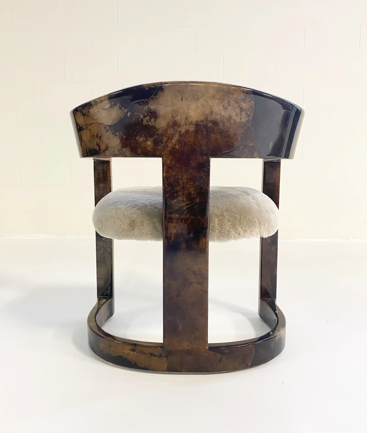 Lacquered Goatskin Armchair in Shearling - Image 7