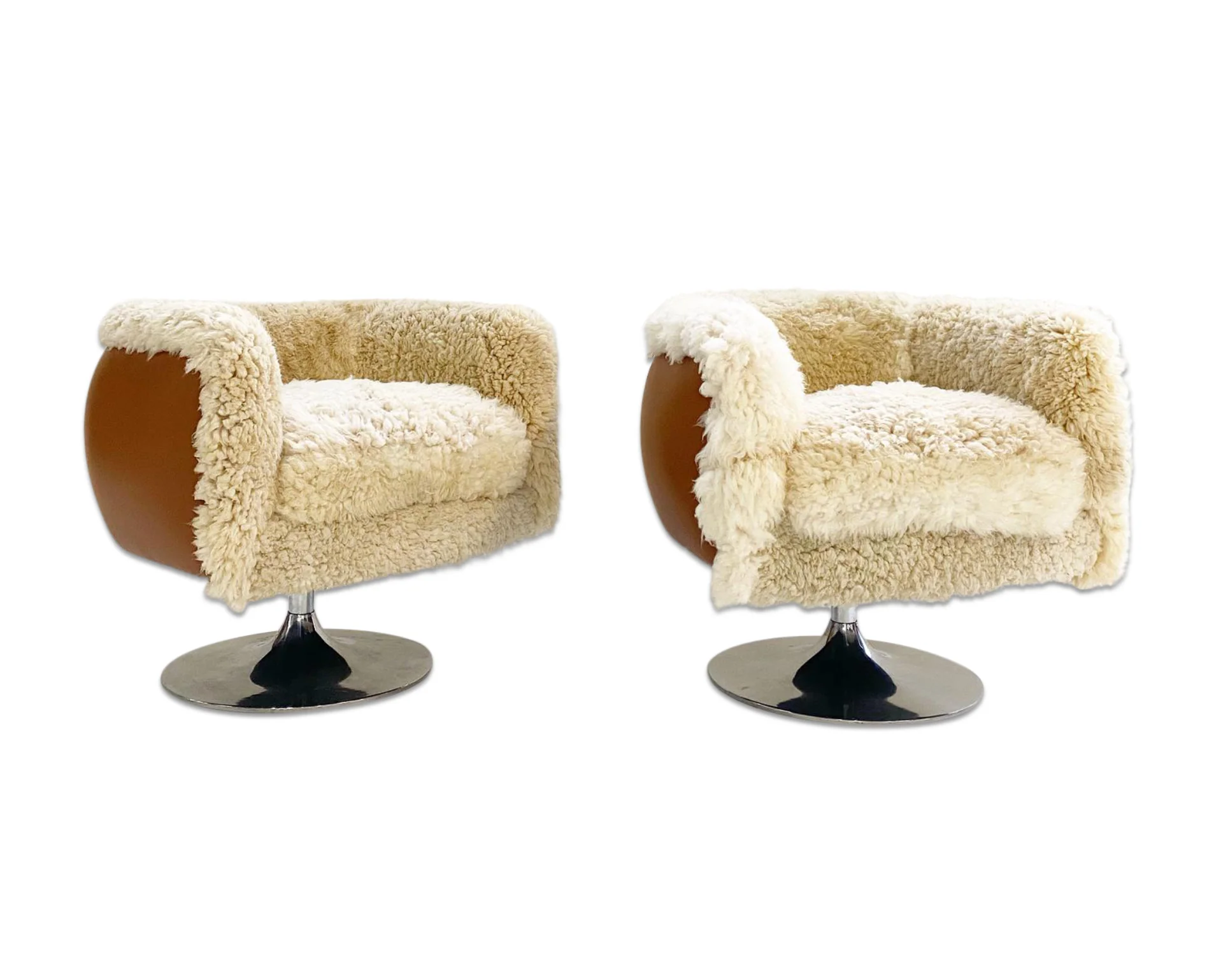 Swivel Lounge Chairs in California Sheepskin and Loro Piana Leather, pair - Image 11