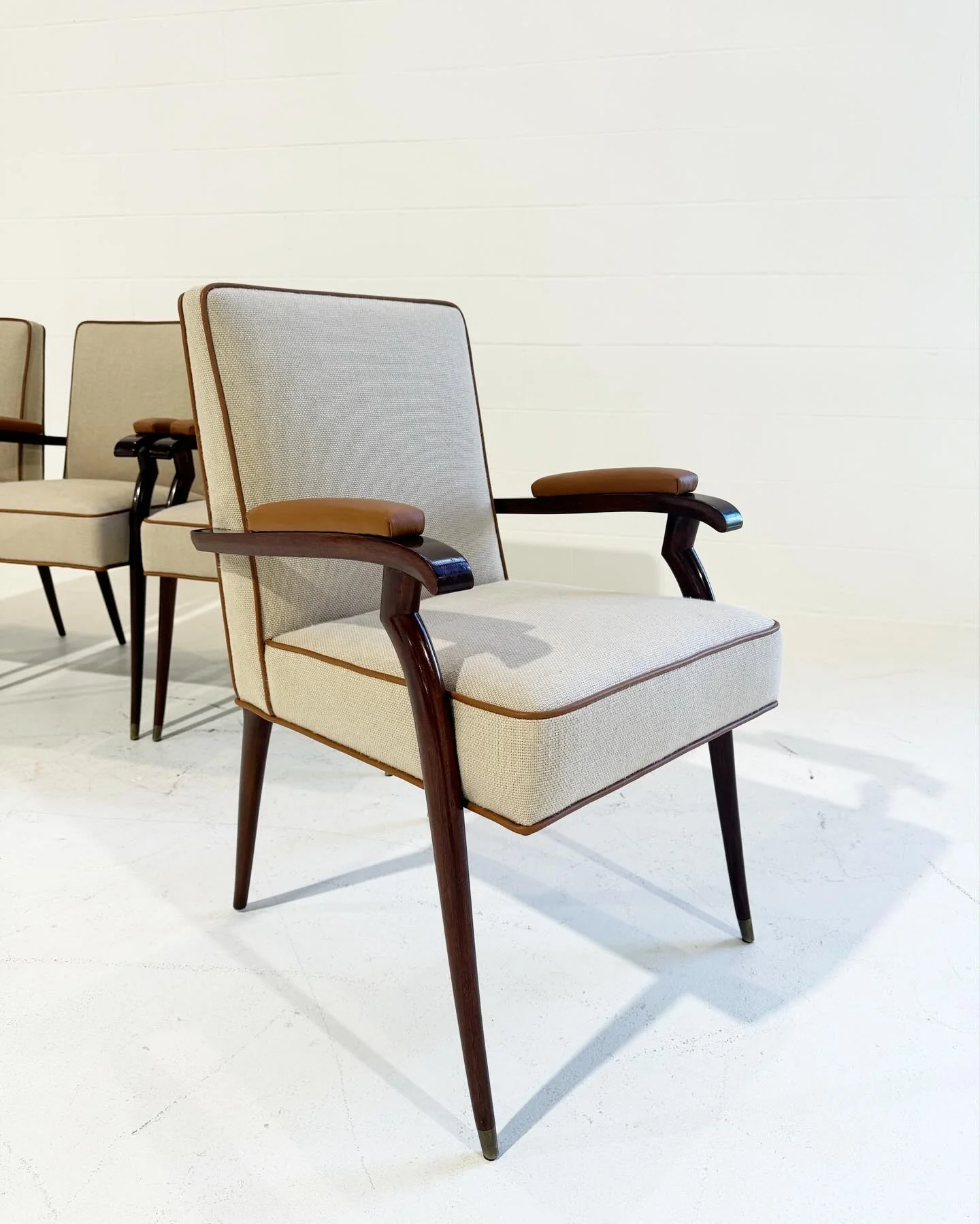 Armchairs in Loro Piana Linen and Leather, Set of 4 - Image 2