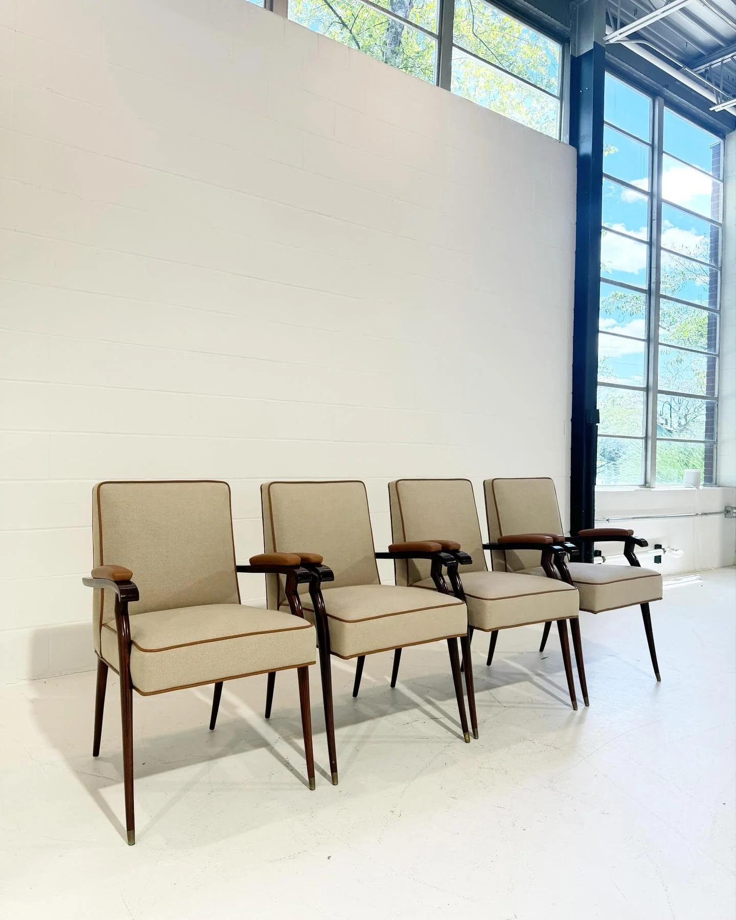 Armchairs in Loro Piana Linen and Leather, Set of 4 - Image 3