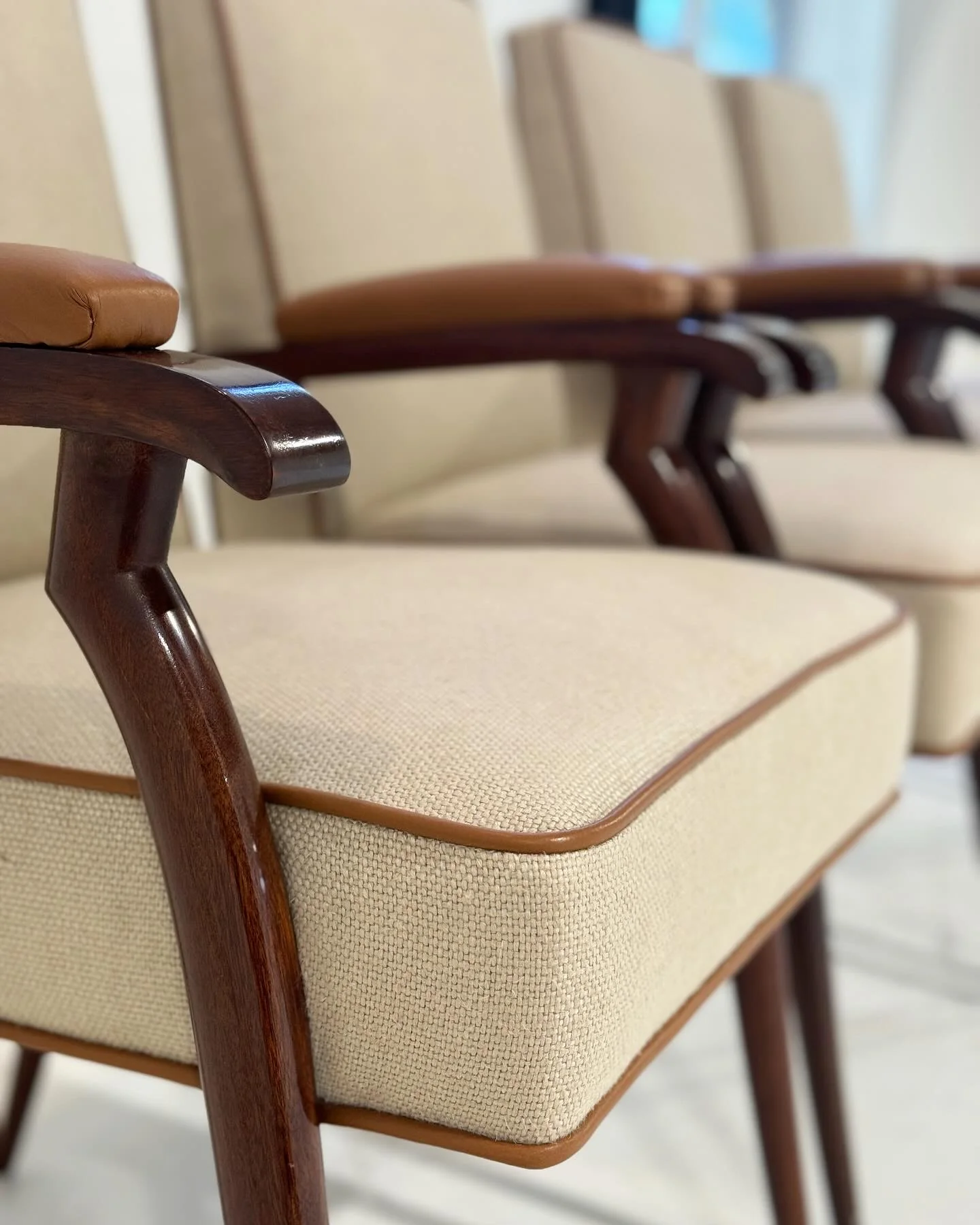 Armchairs in Loro Piana Linen and Leather, Set of 4 - Image 4