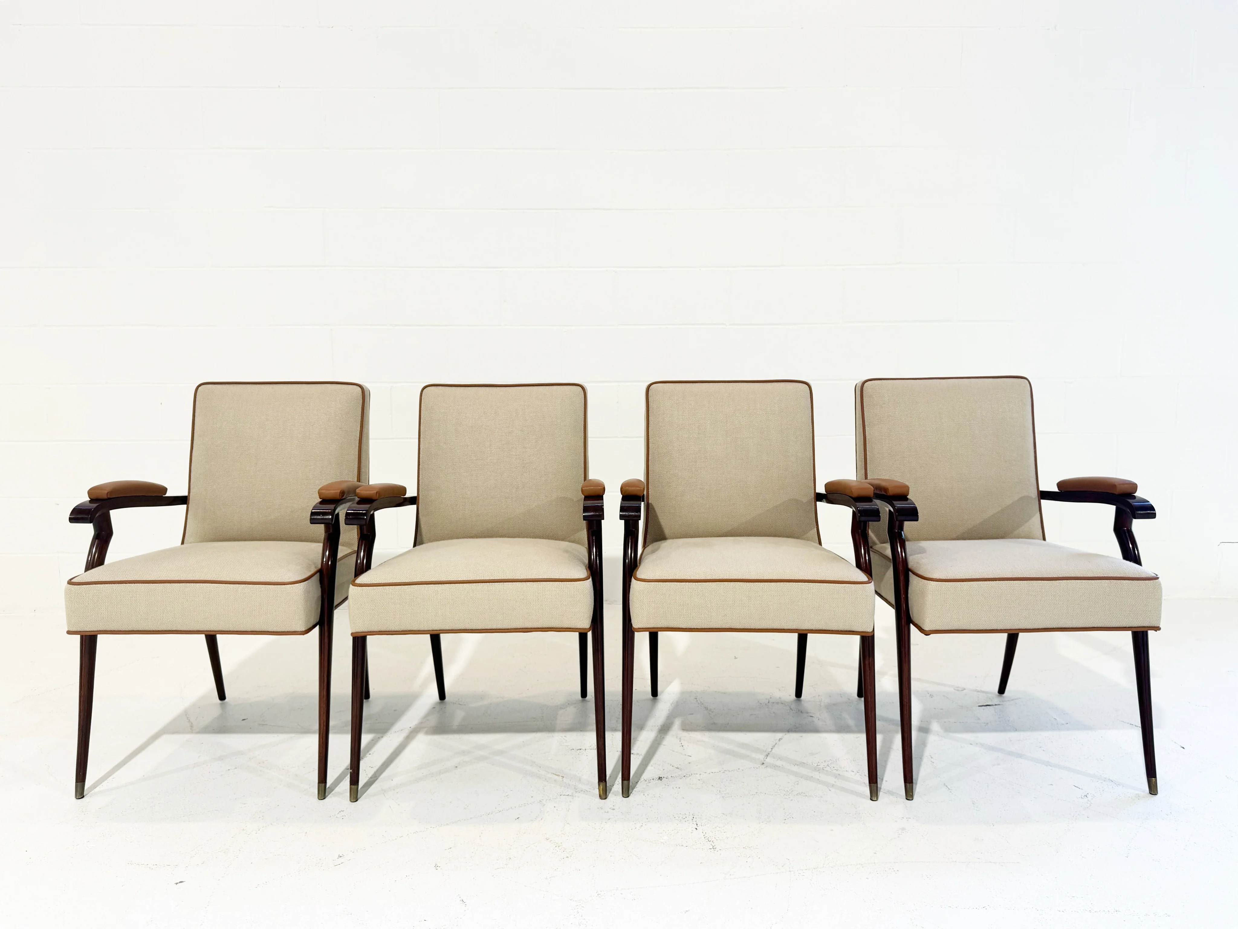 Armchairs in Loro Piana Linen and Leather, Set of 4 - Image 6