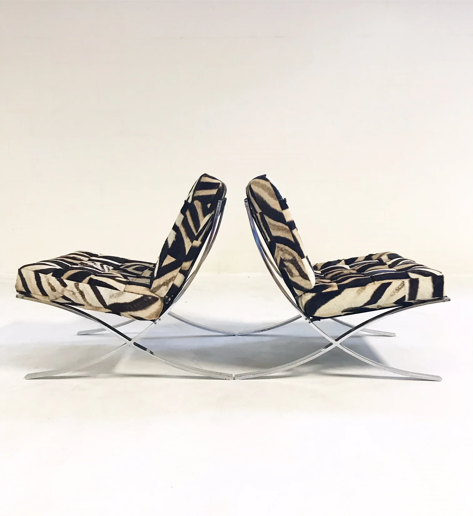 Barcelona Style Chairs in Zebra Hide, pair - Image 3