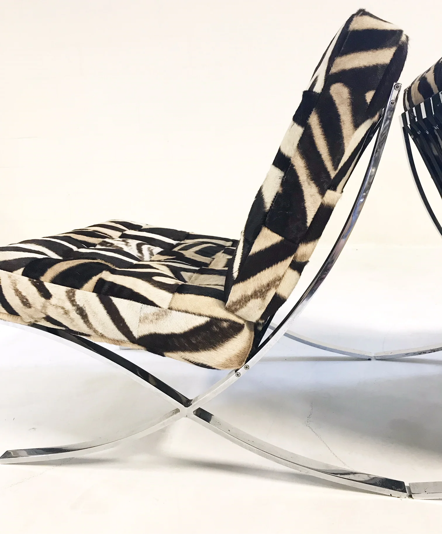 Barcelona Style Chairs in Zebra Hide, pair - Image 5