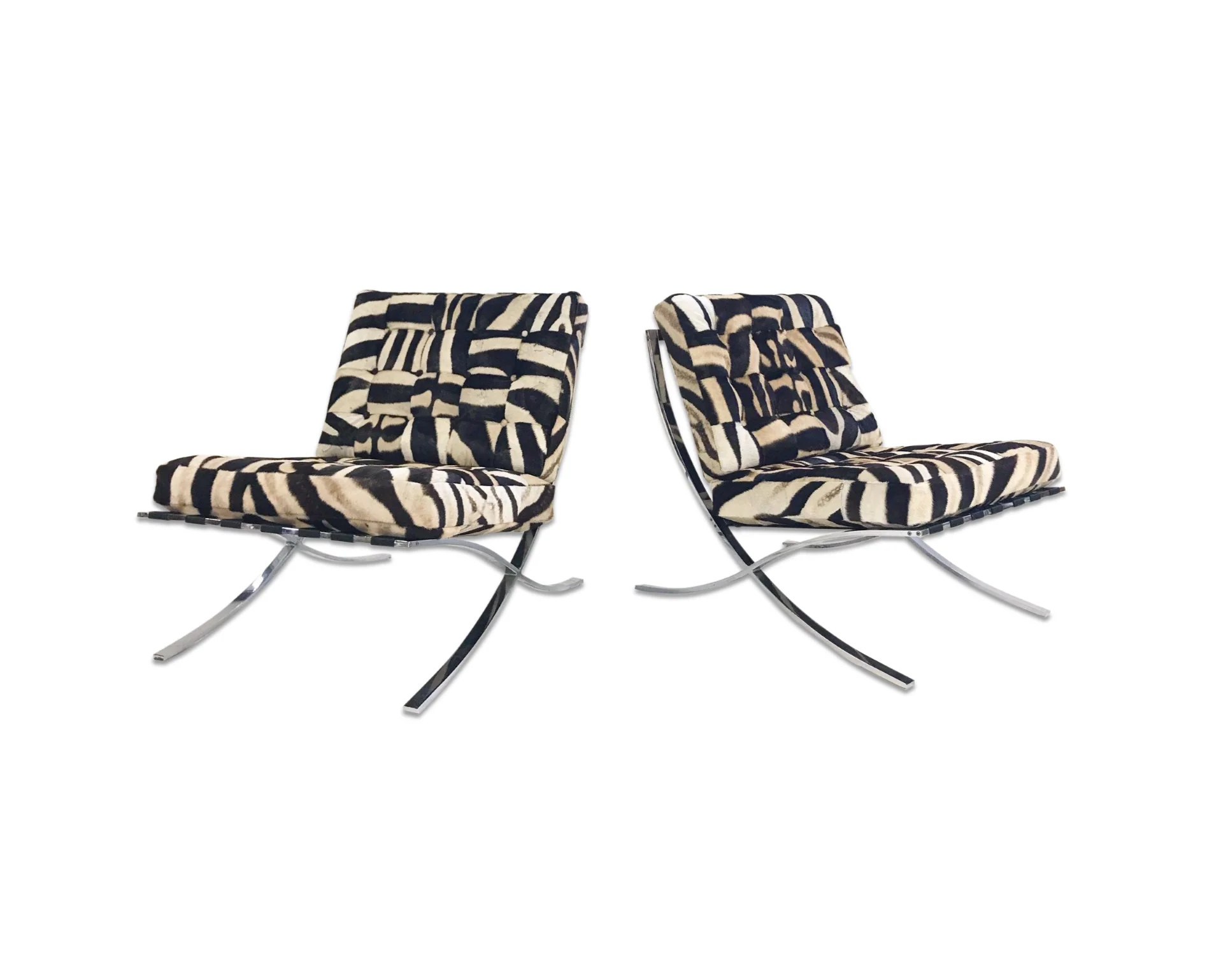 Barcelona Style Chairs in Zebra Hide, pair - Image 7