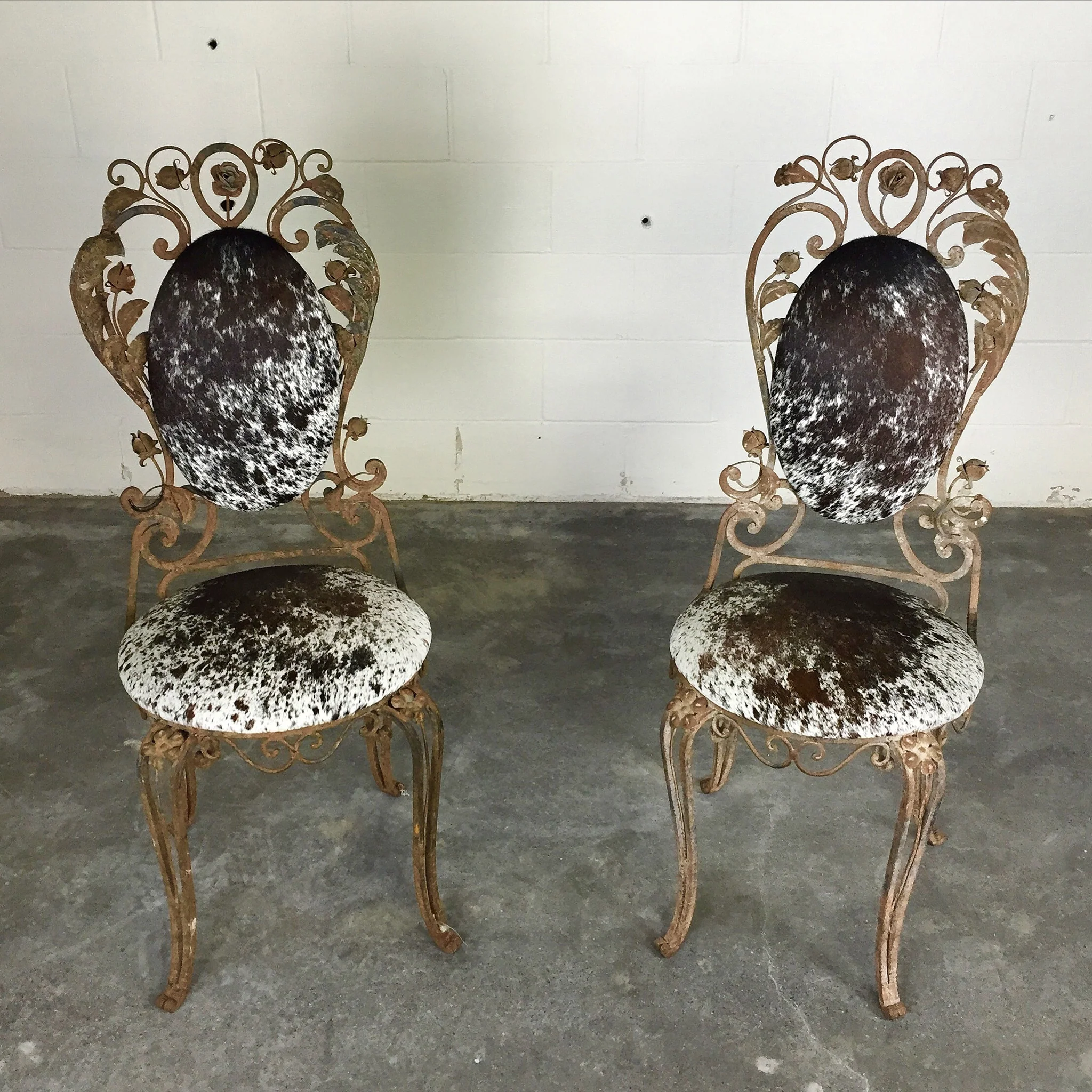 Iron Garden Chairs in Brazilian Cowhide - Image 3