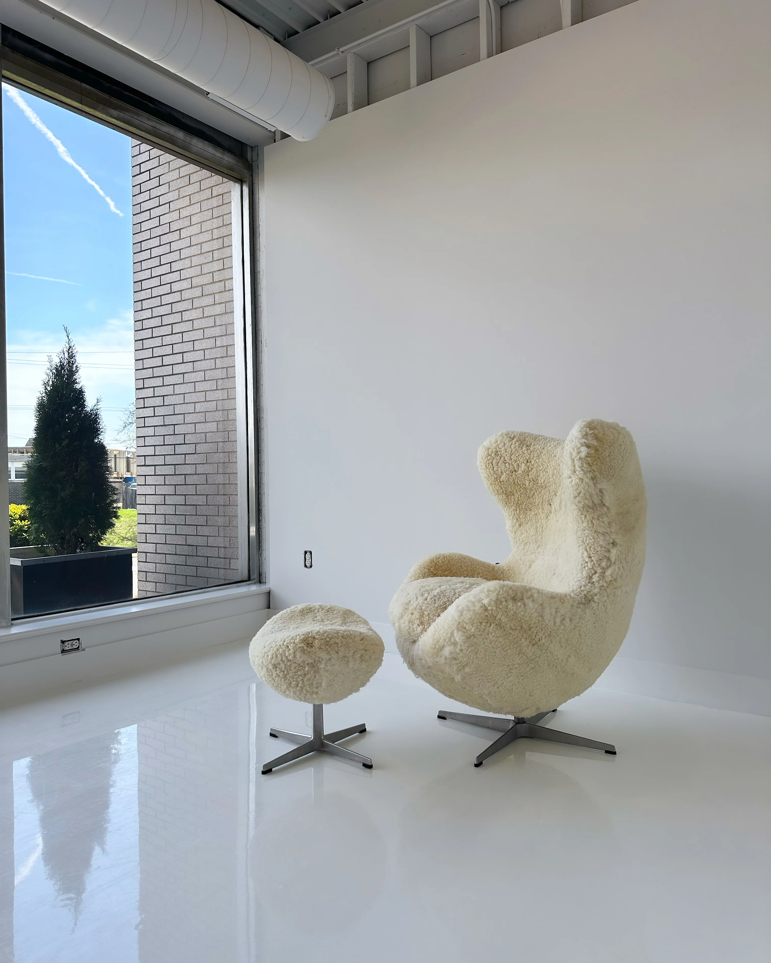 Bespoke Egg Chair and Ottoman in California Sheepskin - Image 4