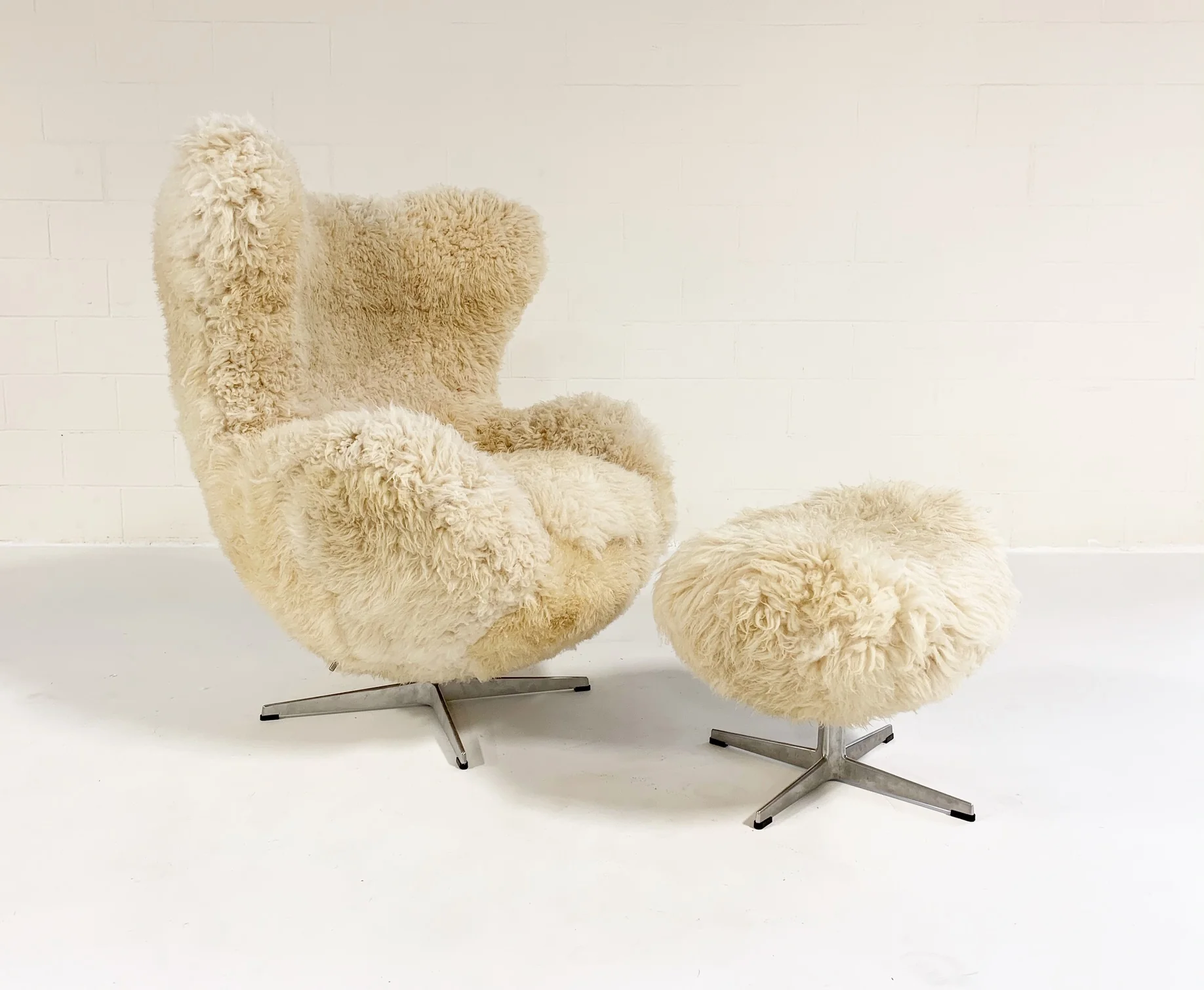 Bespoke Egg Chair and Ottoman in California Sheepskin - Image 6
