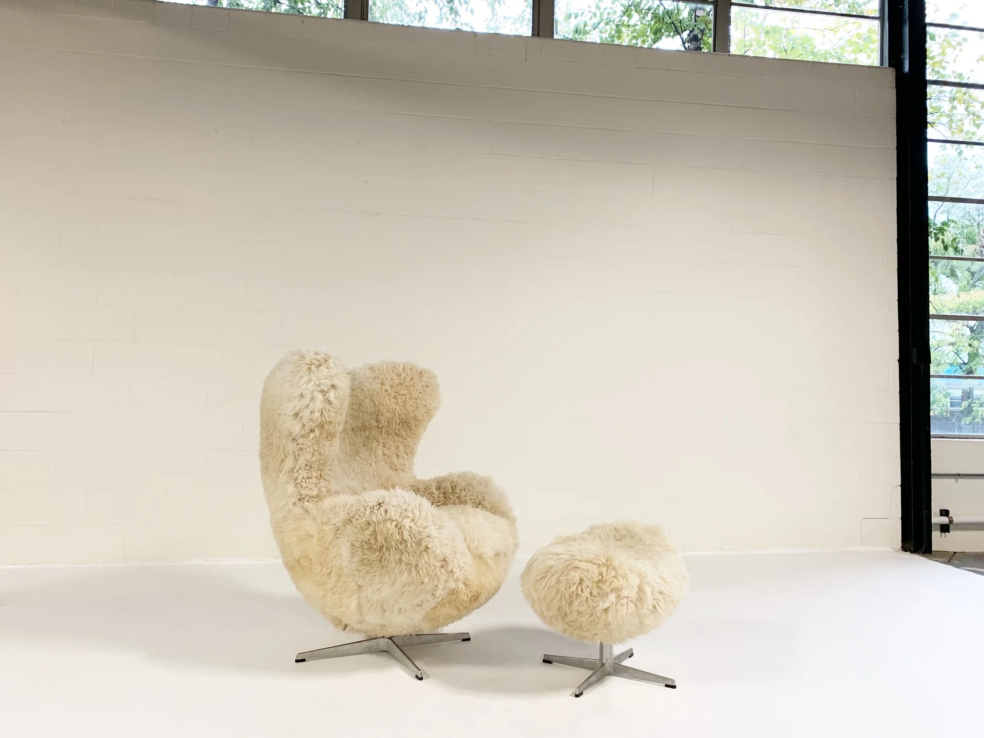 Bespoke Egg Chair and Ottoman in California Sheepskin - Image 9