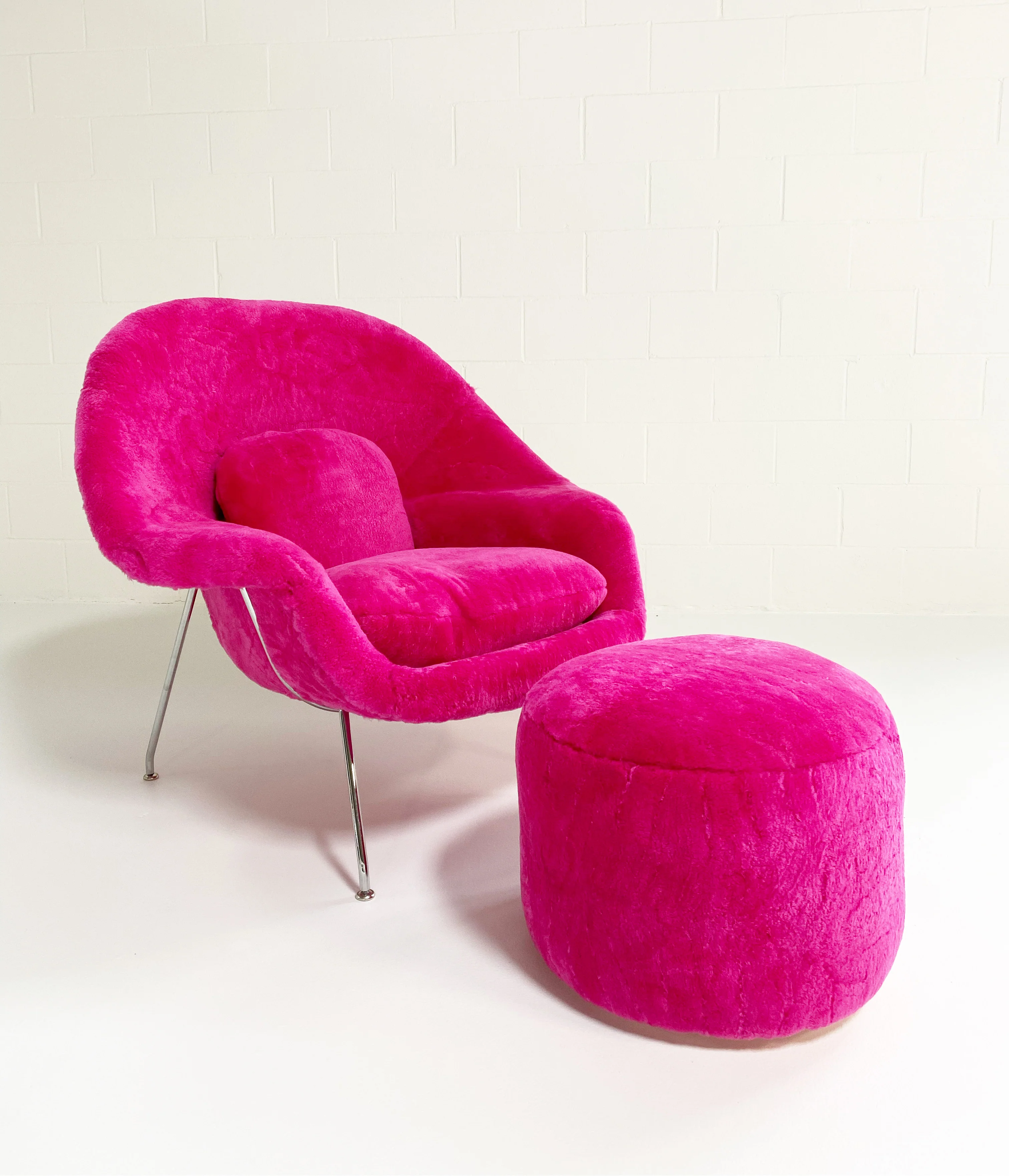 Bespoke Womb Chair and Pouf Ottoman in Patagonia Shearling - Image 2