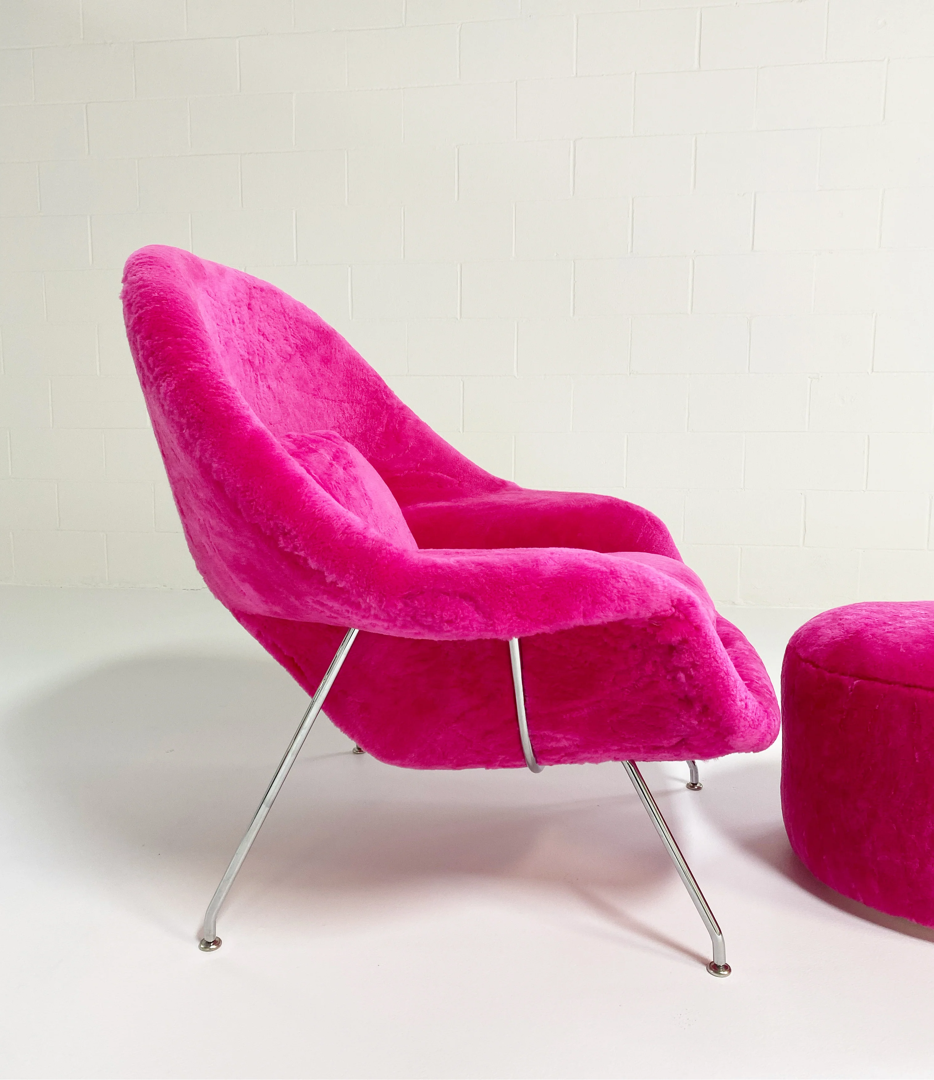 Bespoke Womb Chair and Pouf Ottoman in Patagonia Shearling - Image 3