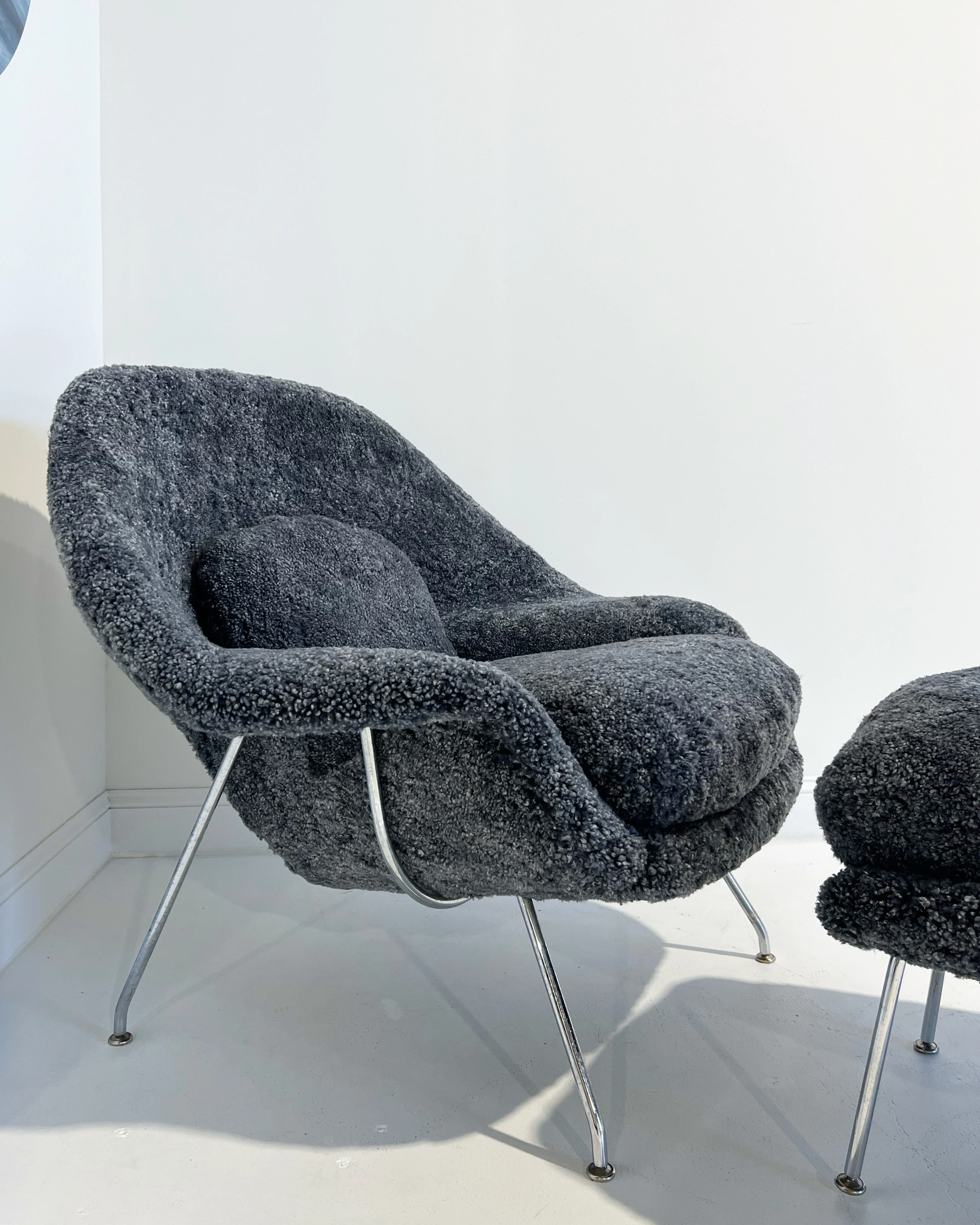 Bespoke Womb Chair and Ottoman in Shearling - Image 3