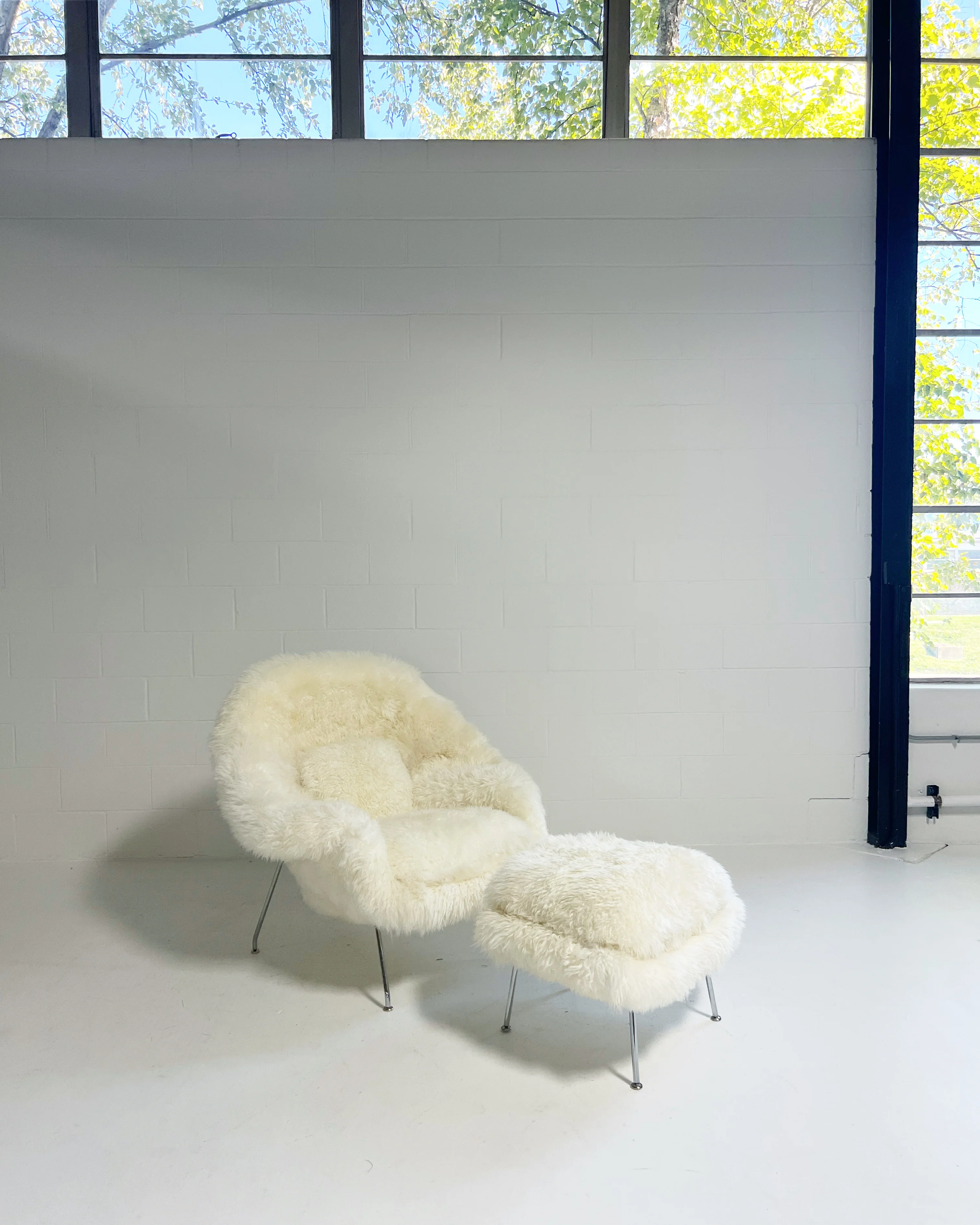 Bespoke Womb Chair and Ottoman in Wavy New Zealand Sheepskin - Image 6