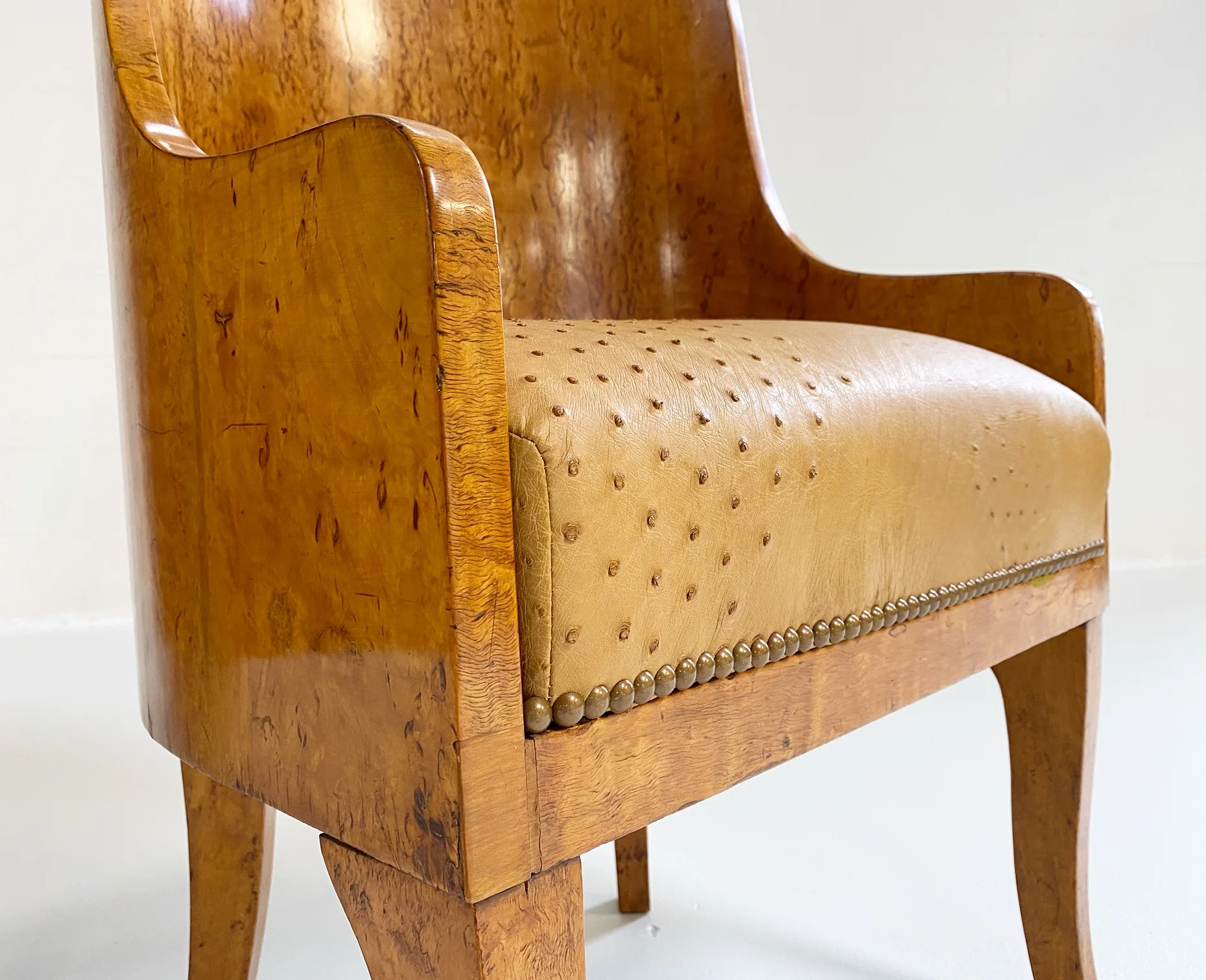 Biedermeier Gnarled Birch Armchairs in Ostrich Leather, pair - Image 2