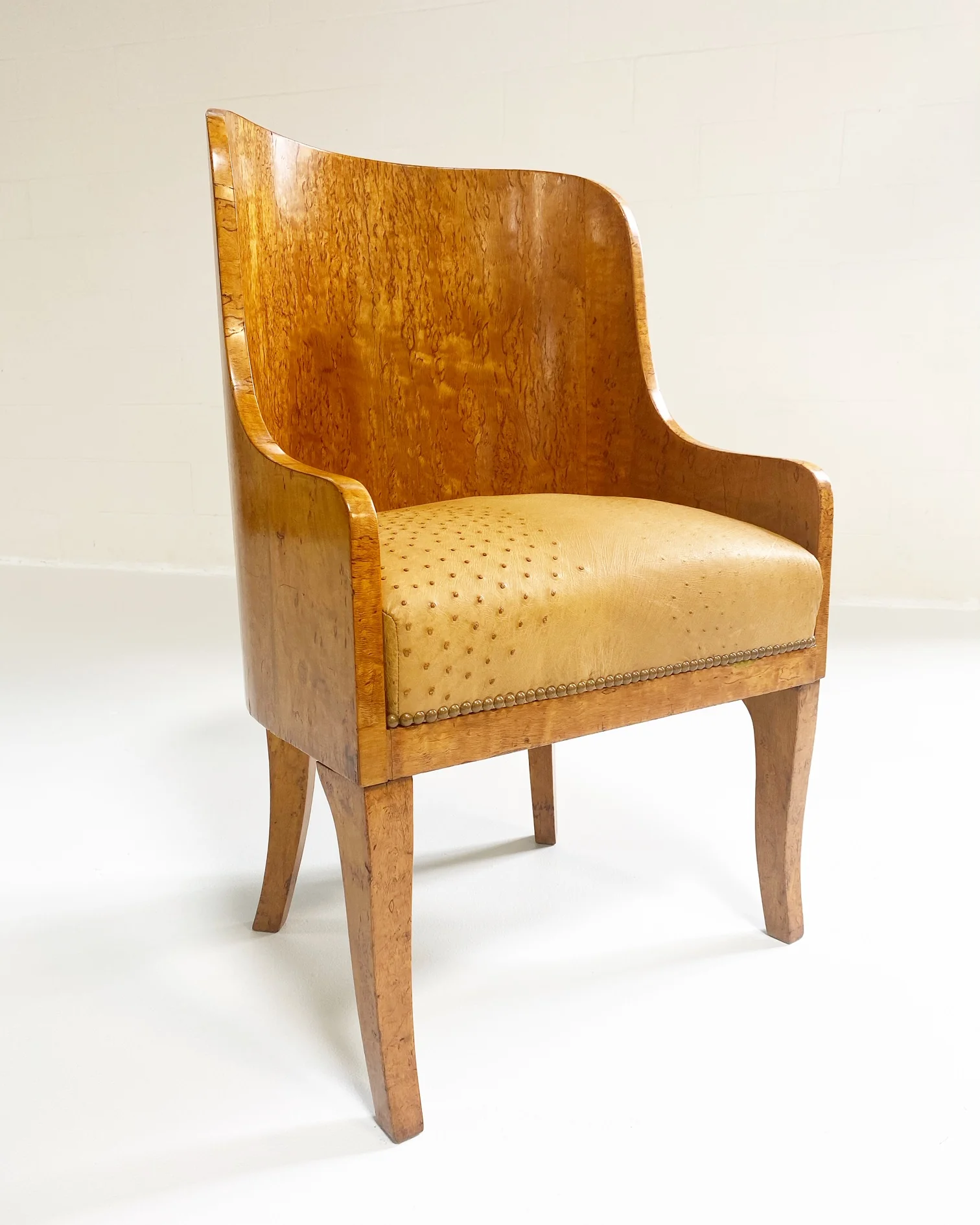 Biedermeier Gnarled Birch Armchairs in Ostrich Leather, pair - Image 3