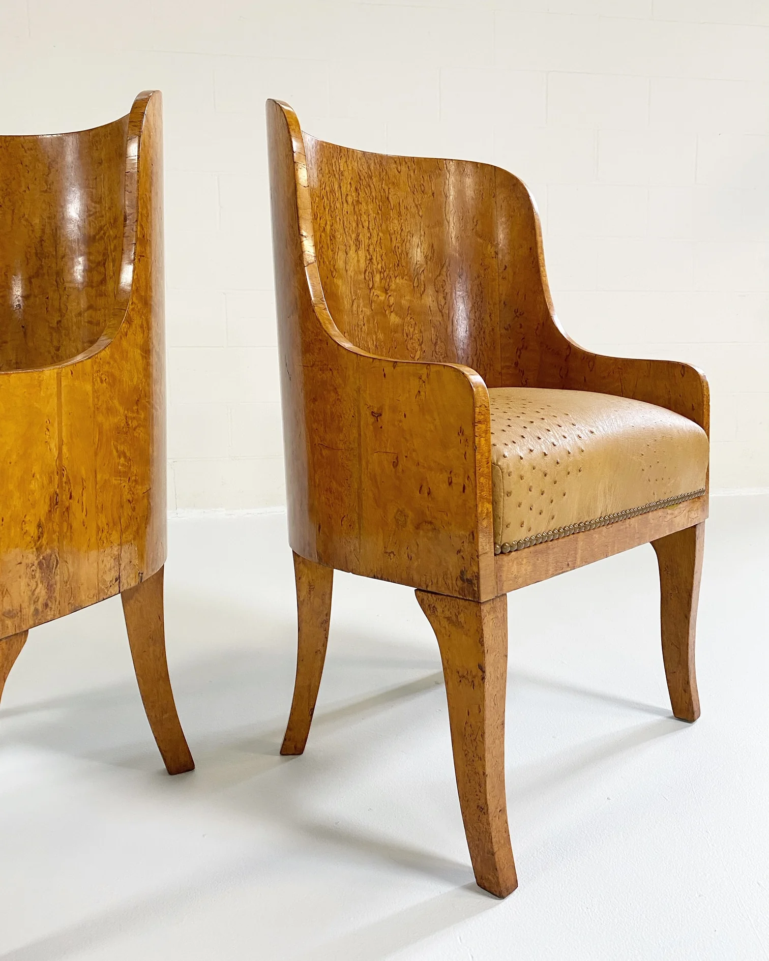 Biedermeier Gnarled Birch Armchairs in Ostrich Leather, pair - Image 7