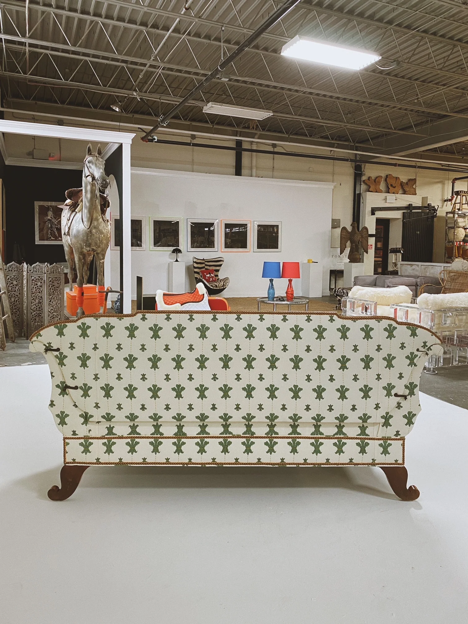 19th Century Biedermeier Parcel Ebonized Walnut Sofa in Beata Heuman "Florentine Flowers" - Image 10