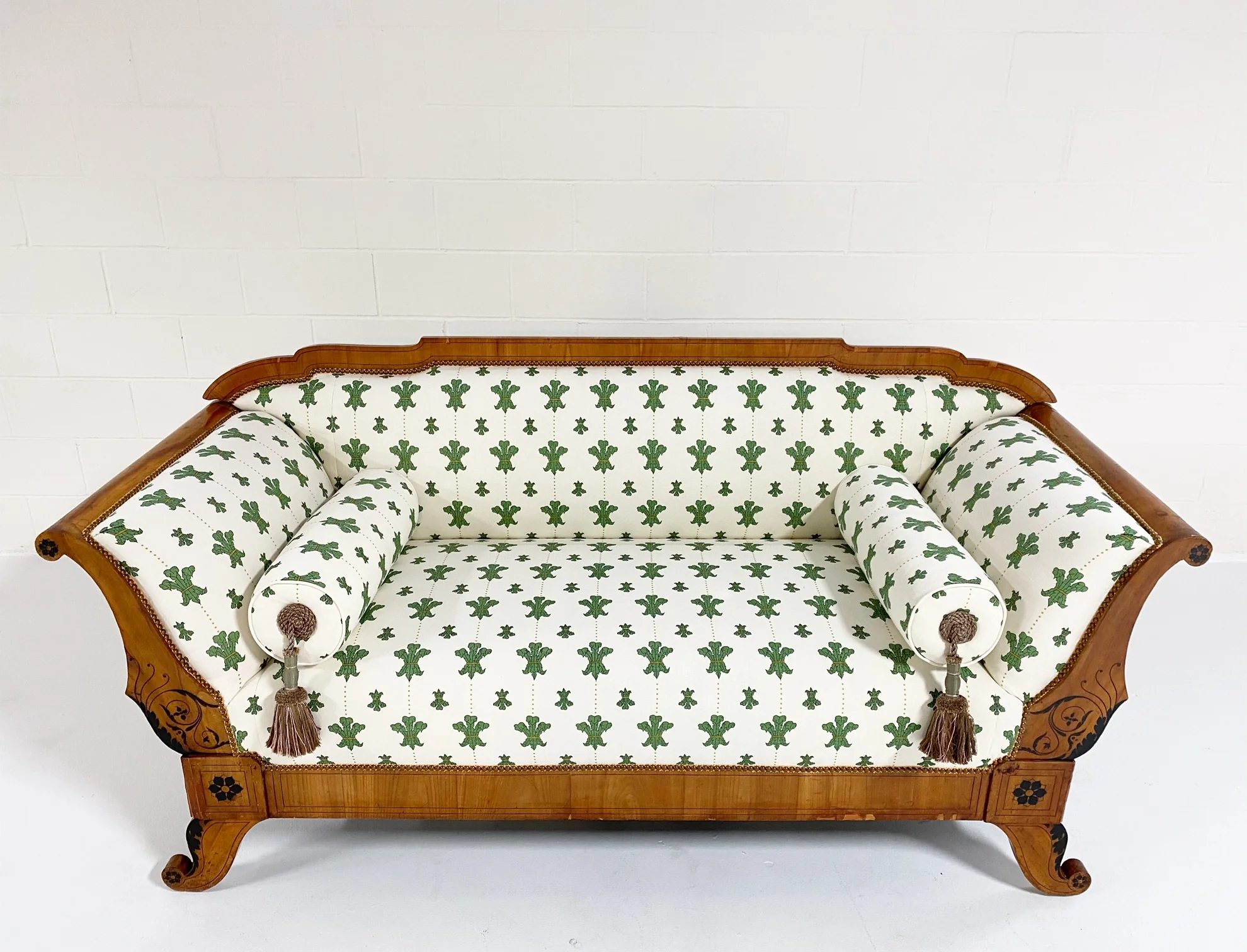 19th Century Biedermeier Parcel Ebonized Walnut Sofa in Beata Heuman "Florentine Flowers" - Image 11
