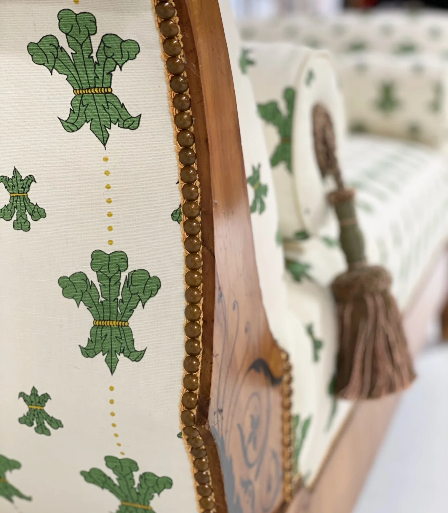 19th Century Biedermeier Parcel Ebonized Walnut Sofa in Beata Heuman "Florentine Flowers" - Image 12