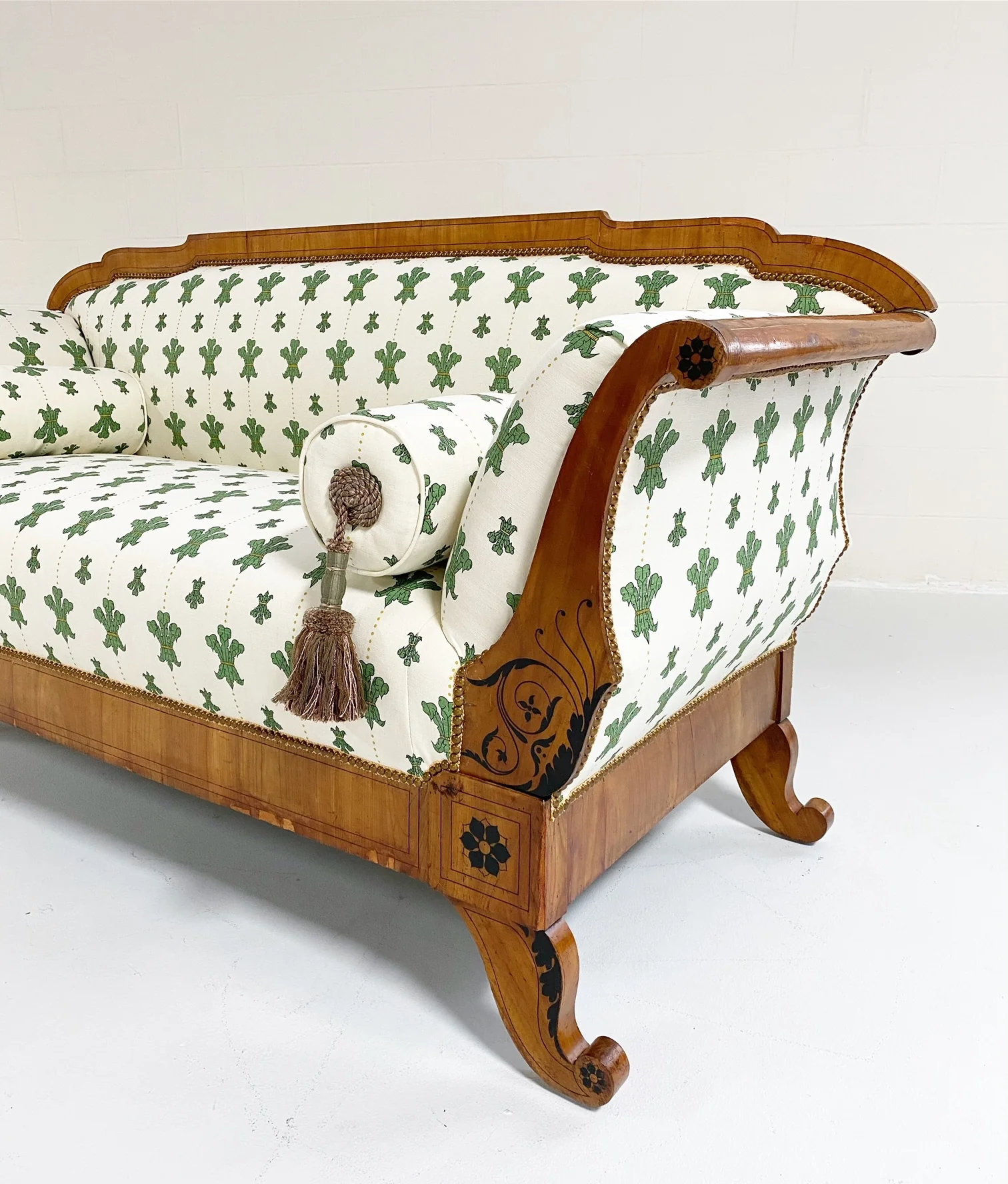 19th Century Biedermeier Parcel Ebonized Walnut Sofa in Beata Heuman "Florentine Flowers" - Image 15