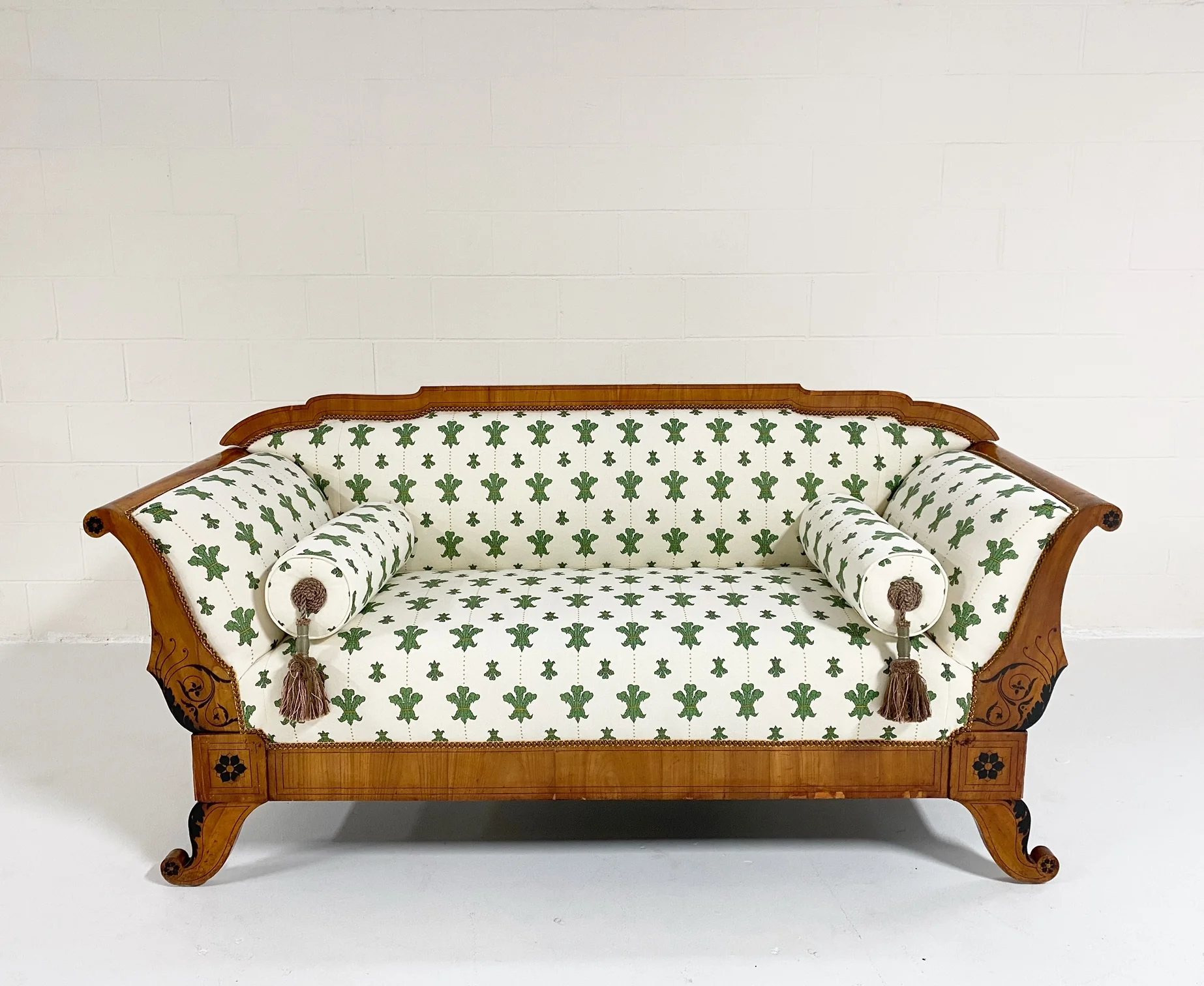19th Century Biedermeier Parcel Ebonized Walnut Sofa in Beata Heuman "Florentine Flowers" - Image 16