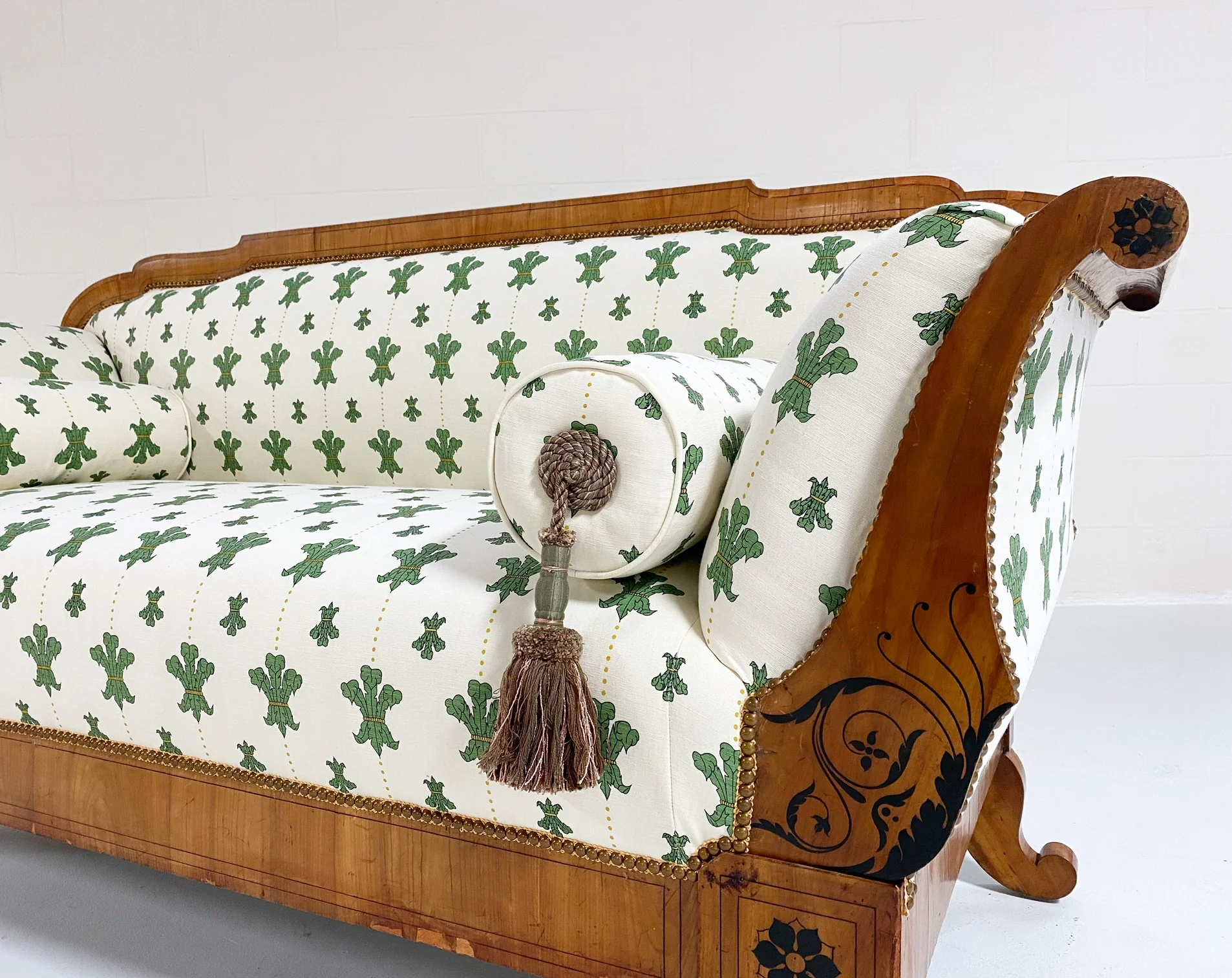 19th Century Biedermeier Parcel Ebonized Walnut Sofa in Beata Heuman "Florentine Flowers" - Image 17