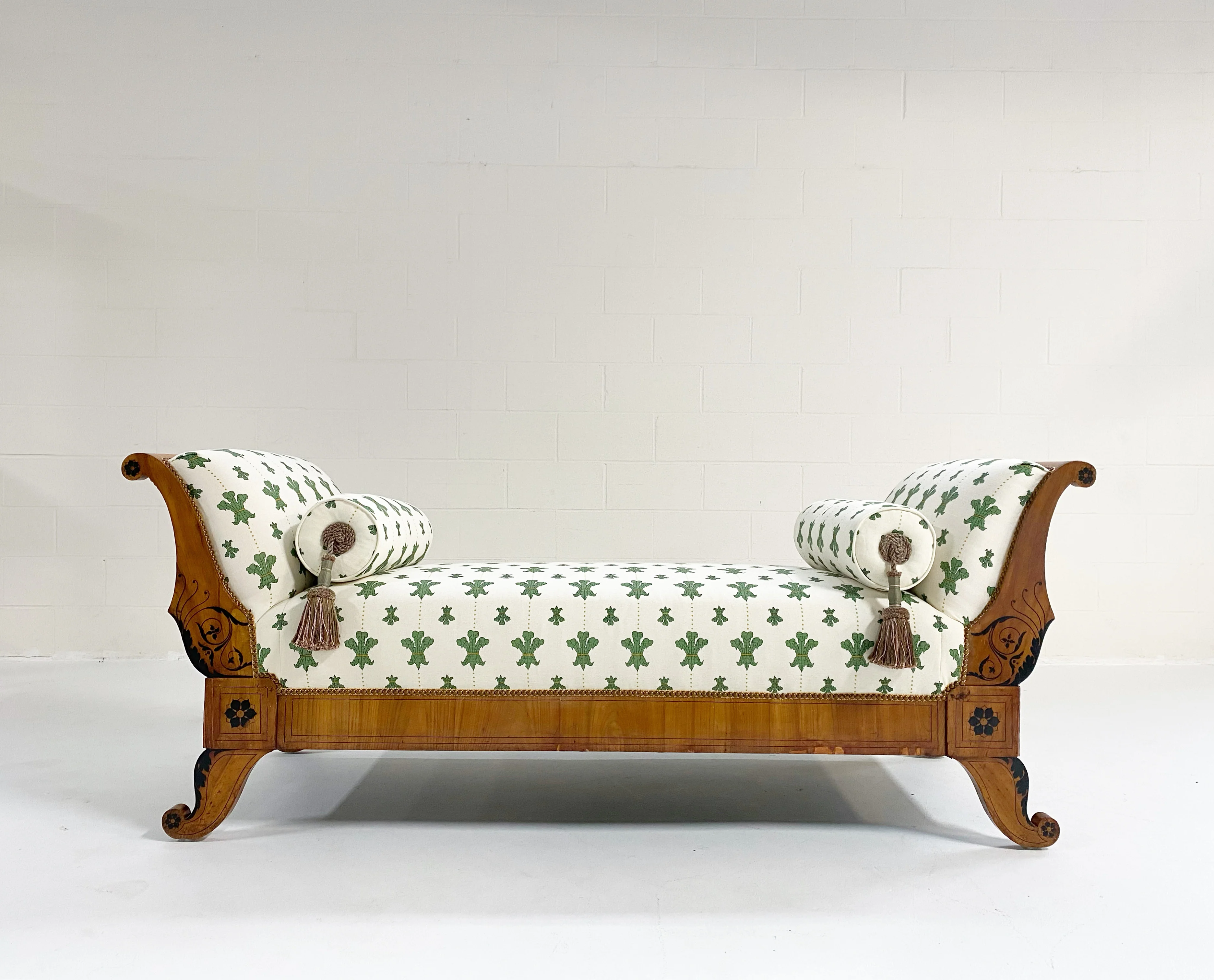 19th Century Biedermeier Parcel Ebonized Walnut Sofa in Beata Heuman "Florentine Flowers" - Image 19