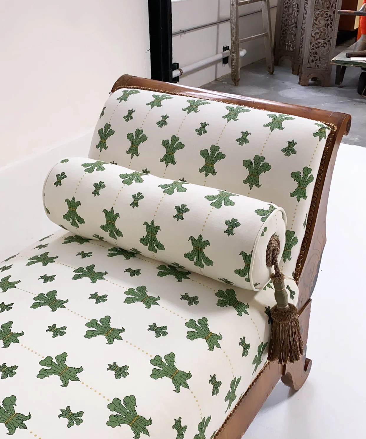 19th Century Biedermeier Parcel Ebonized Walnut Sofa in Beata Heuman "Florentine Flowers" - Image 20