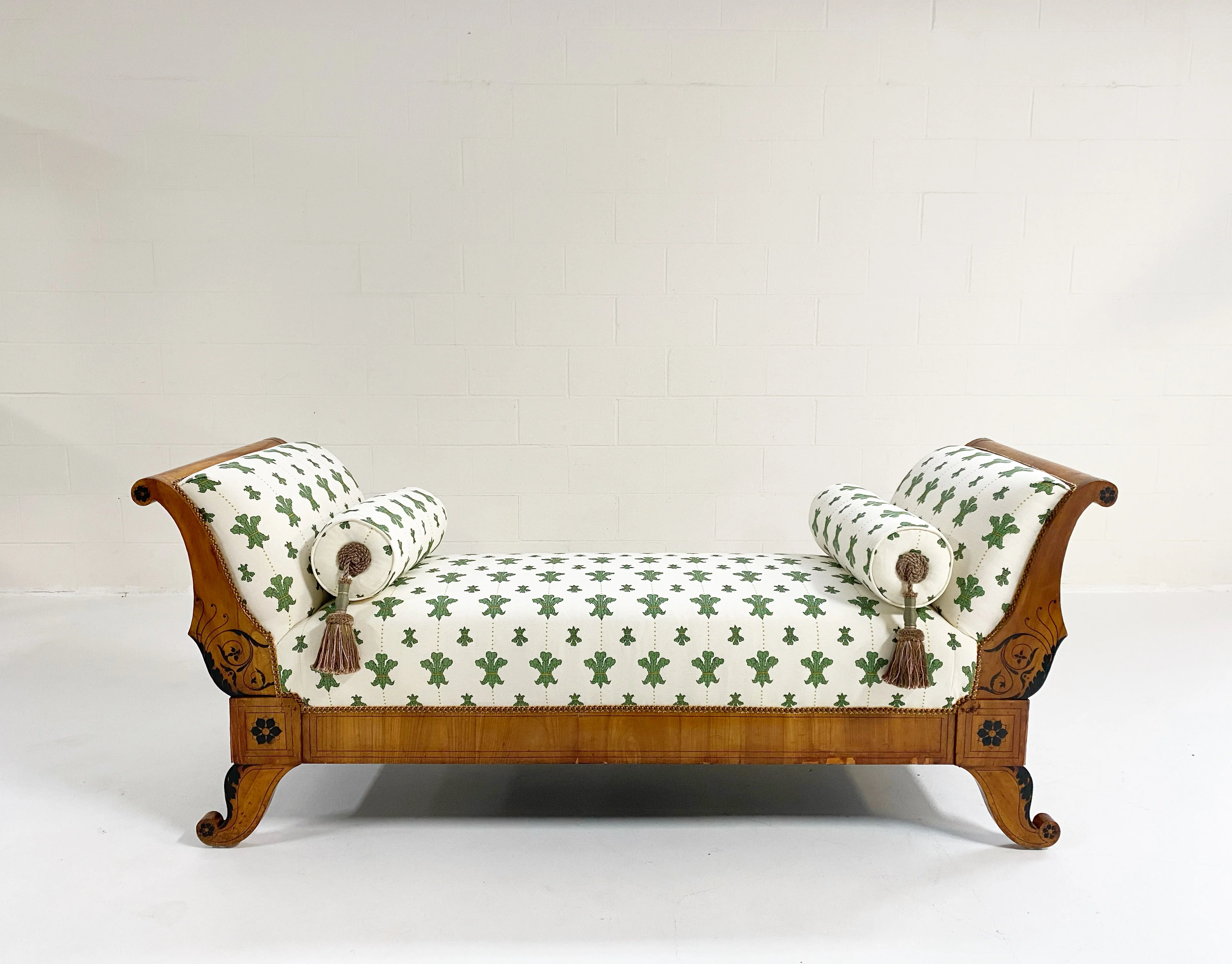 19th Century Biedermeier Parcel Ebonized Walnut Sofa in Beata Heuman "Florentine Flowers" - Image 21