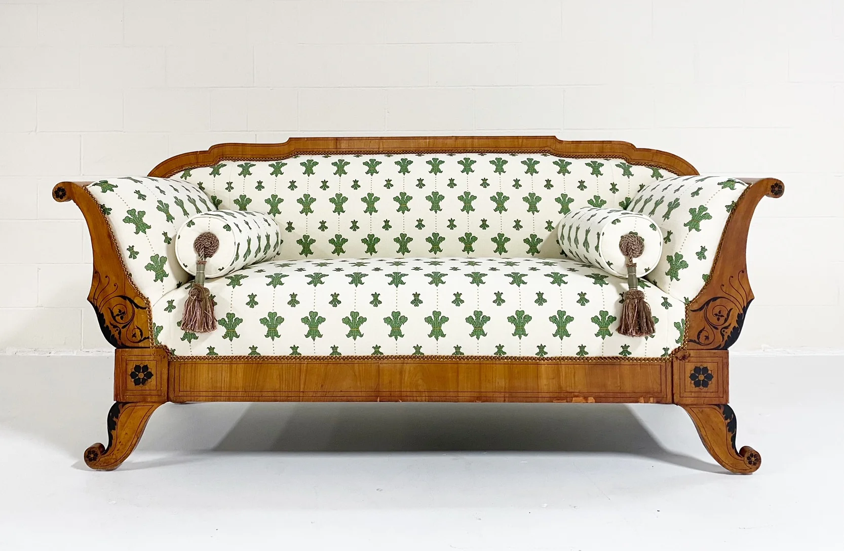 19th Century Biedermeier Parcel Ebonized Walnut Sofa in Beata Heuman "Florentine Flowers" - Image 3