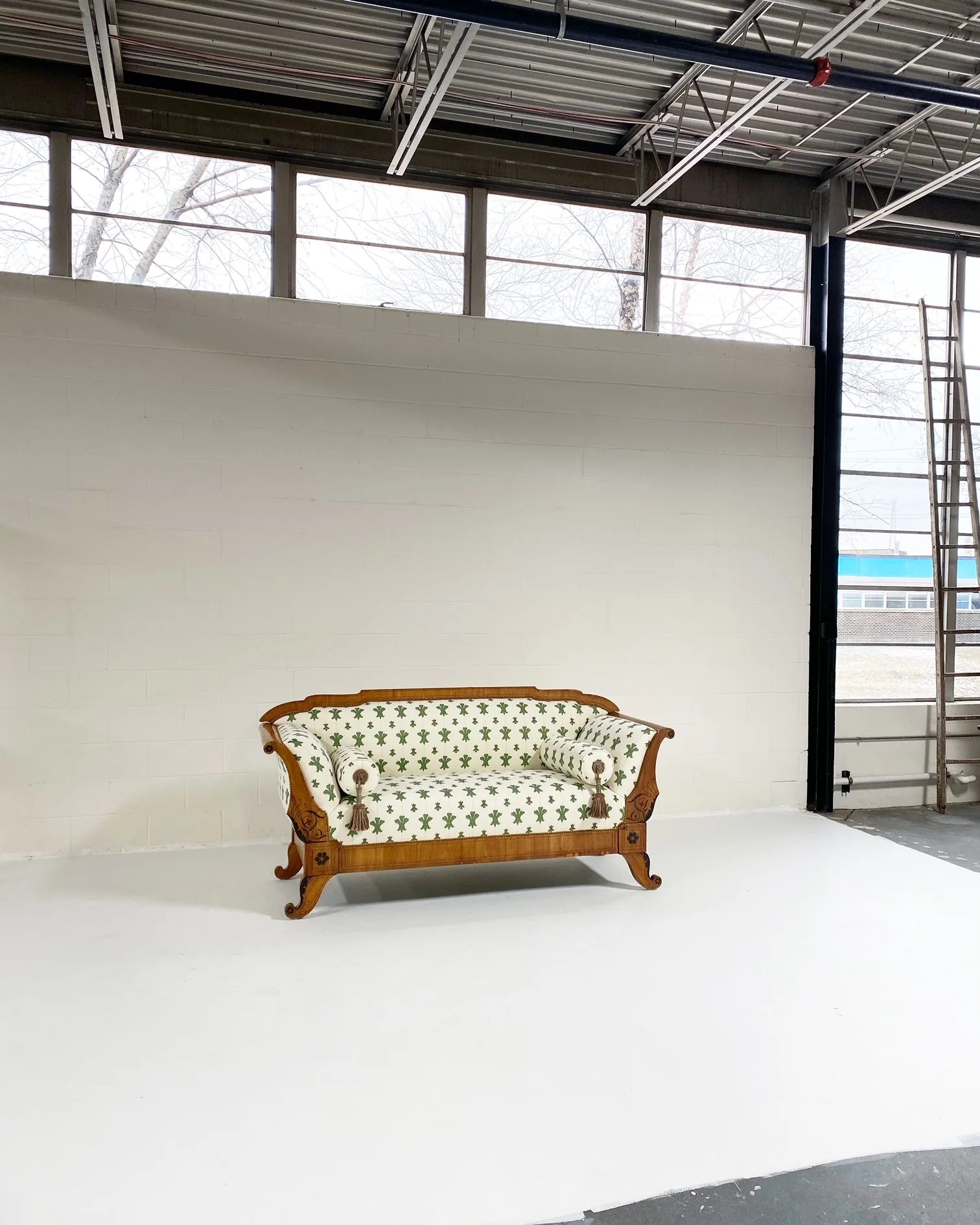 19th Century Biedermeier Parcel Ebonized Walnut Sofa in Beata Heuman "Florentine Flowers" - Image 4
