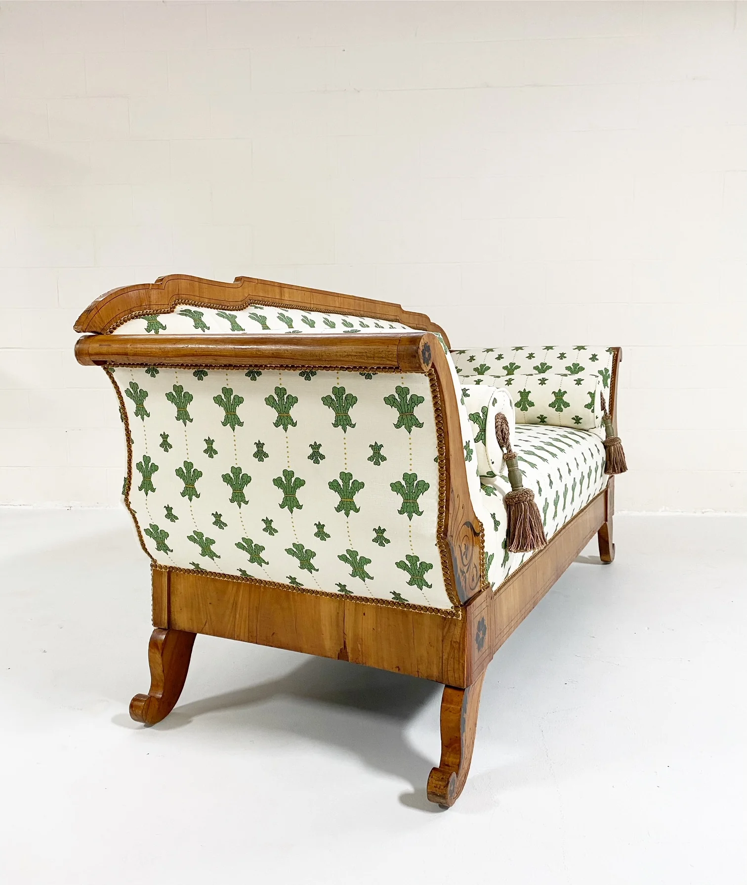 19th Century Biedermeier Parcel Ebonized Walnut Sofa in Beata Heuman "Florentine Flowers" - Image 7