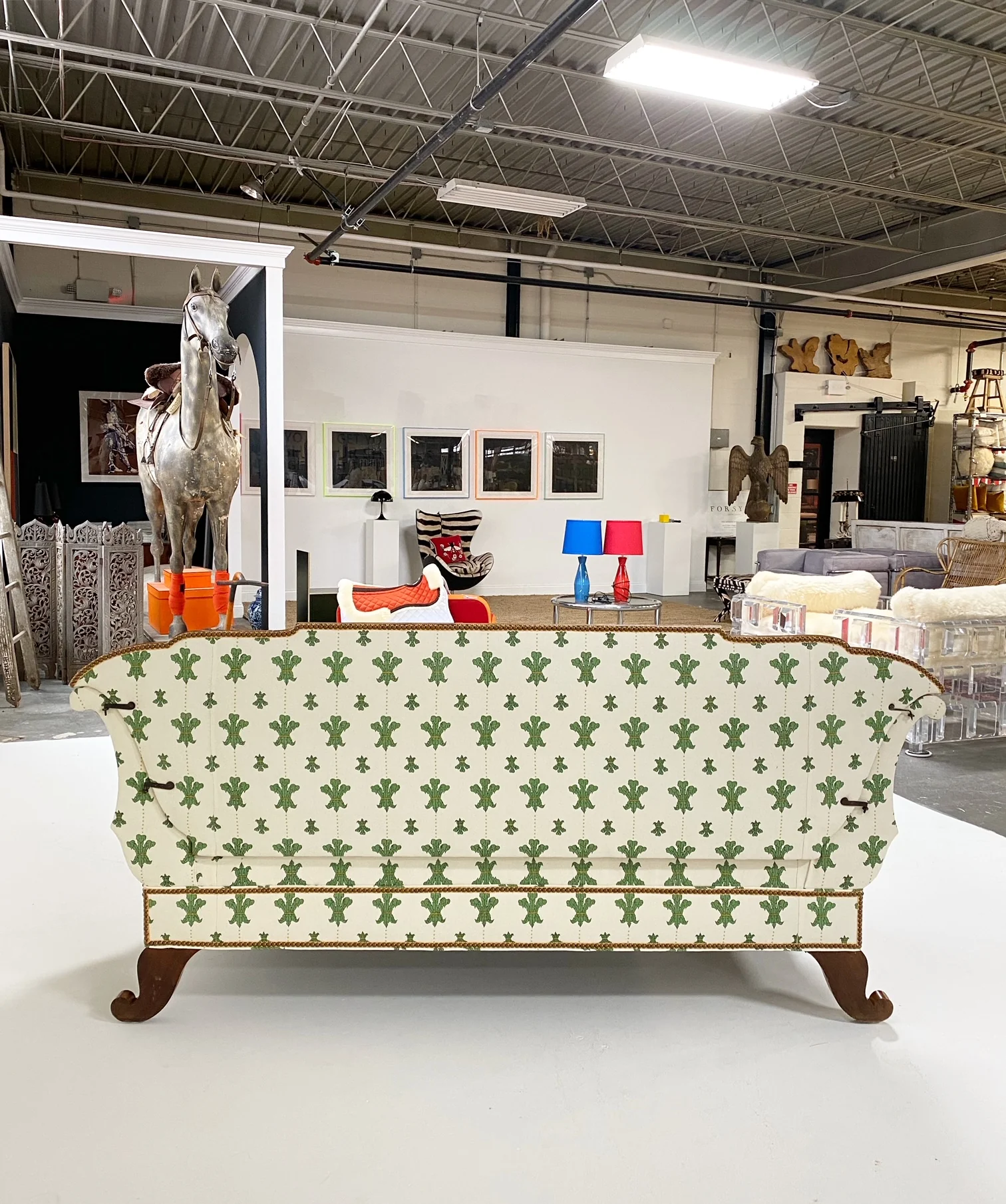 19th Century Biedermeier Parcel Ebonized Walnut Sofa in Beata Heuman "Florentine Flowers" - Image 9